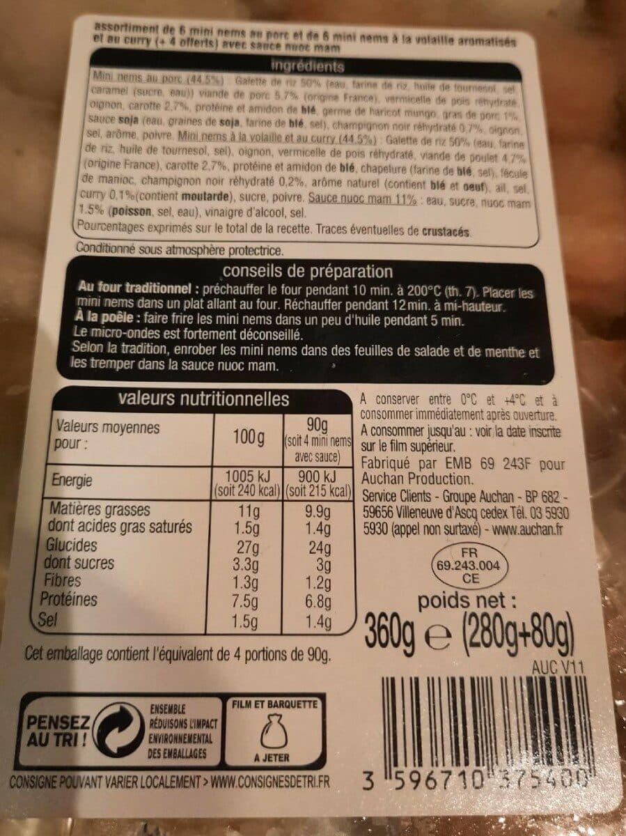 Auchan Recette du vietnamassortiment mini nemsx8 pouletx8 porcsauce nuoc mam packshot