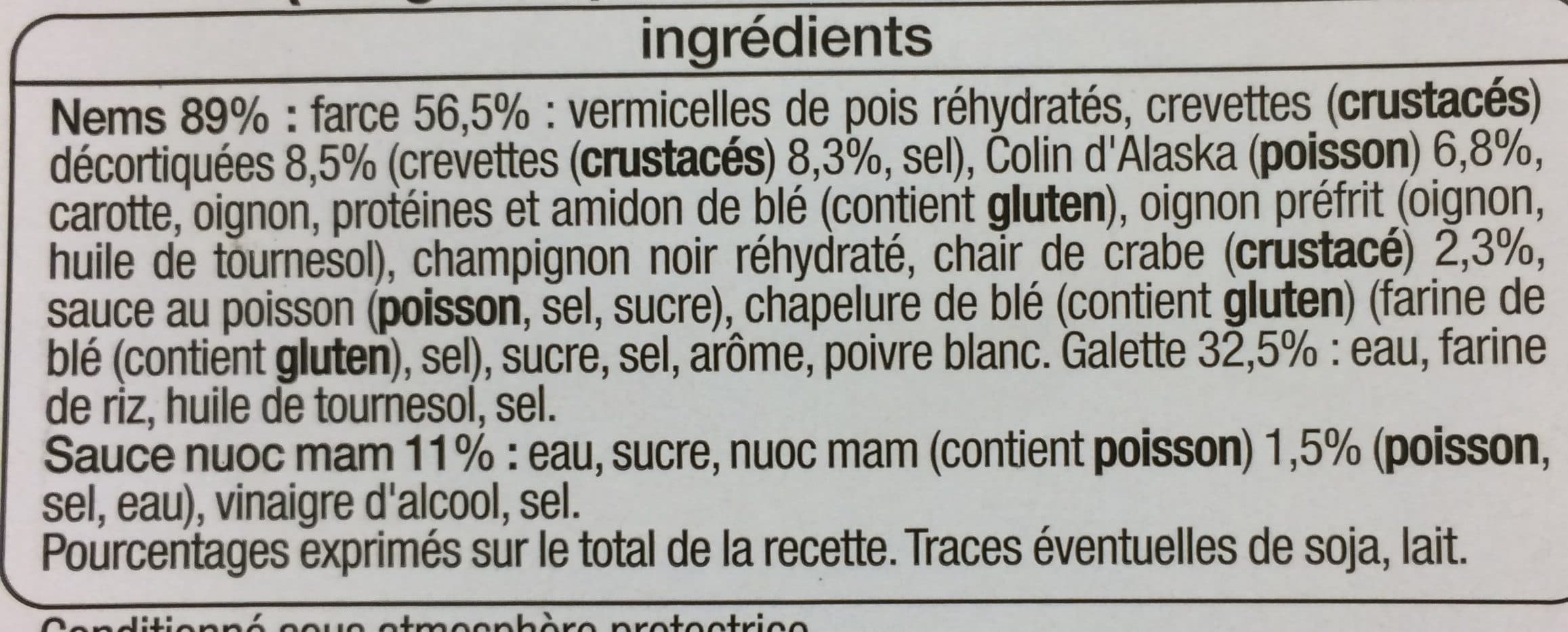 Auchan RECETTE D'ASIEnems crevettes, merlu, sauce nuoc mamPICTO : 4 nems (+1 offert) + 2 sachets de sauce packshot