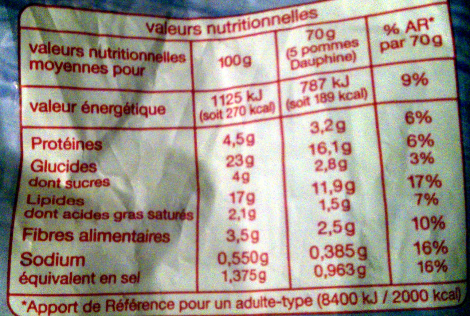 Auchan Les pommes de terre DAUPHINE packshot