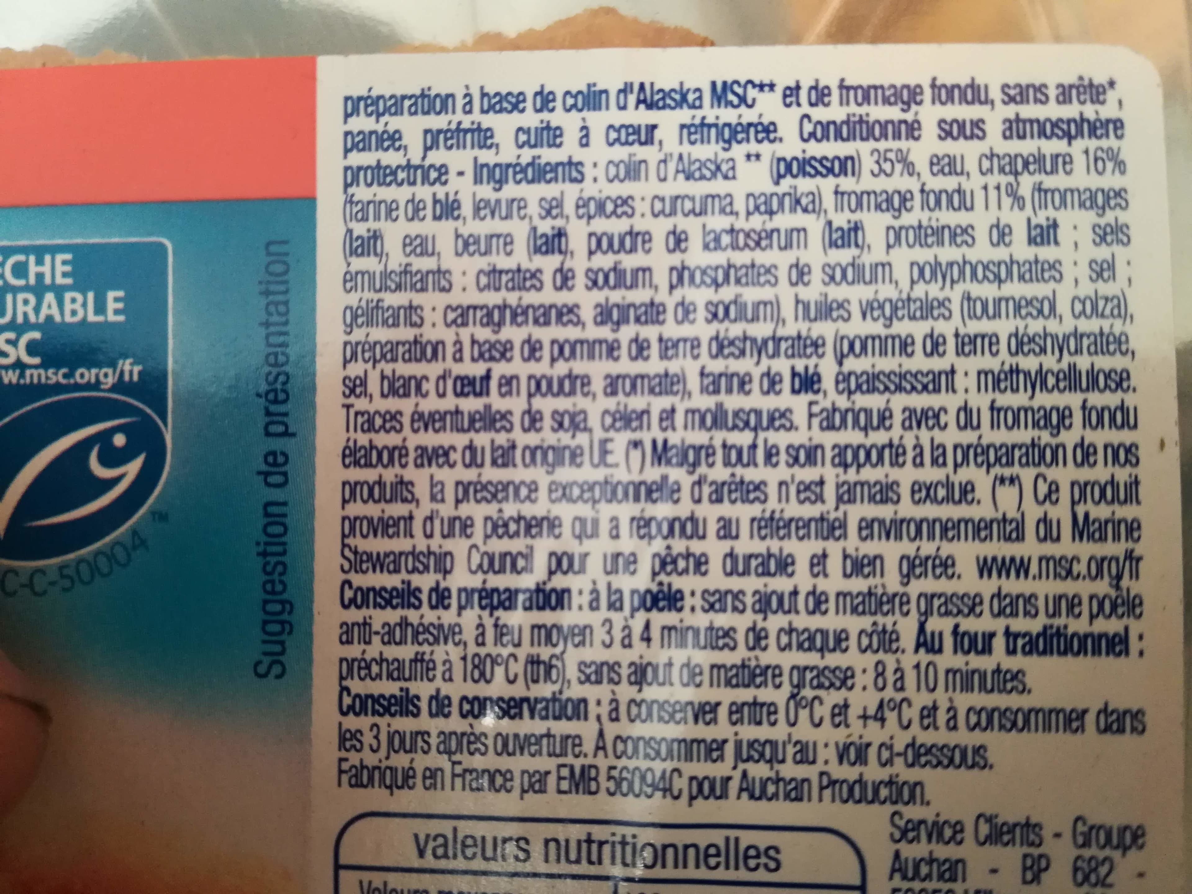 Auchan Poisson pané au fromage fondu packshot