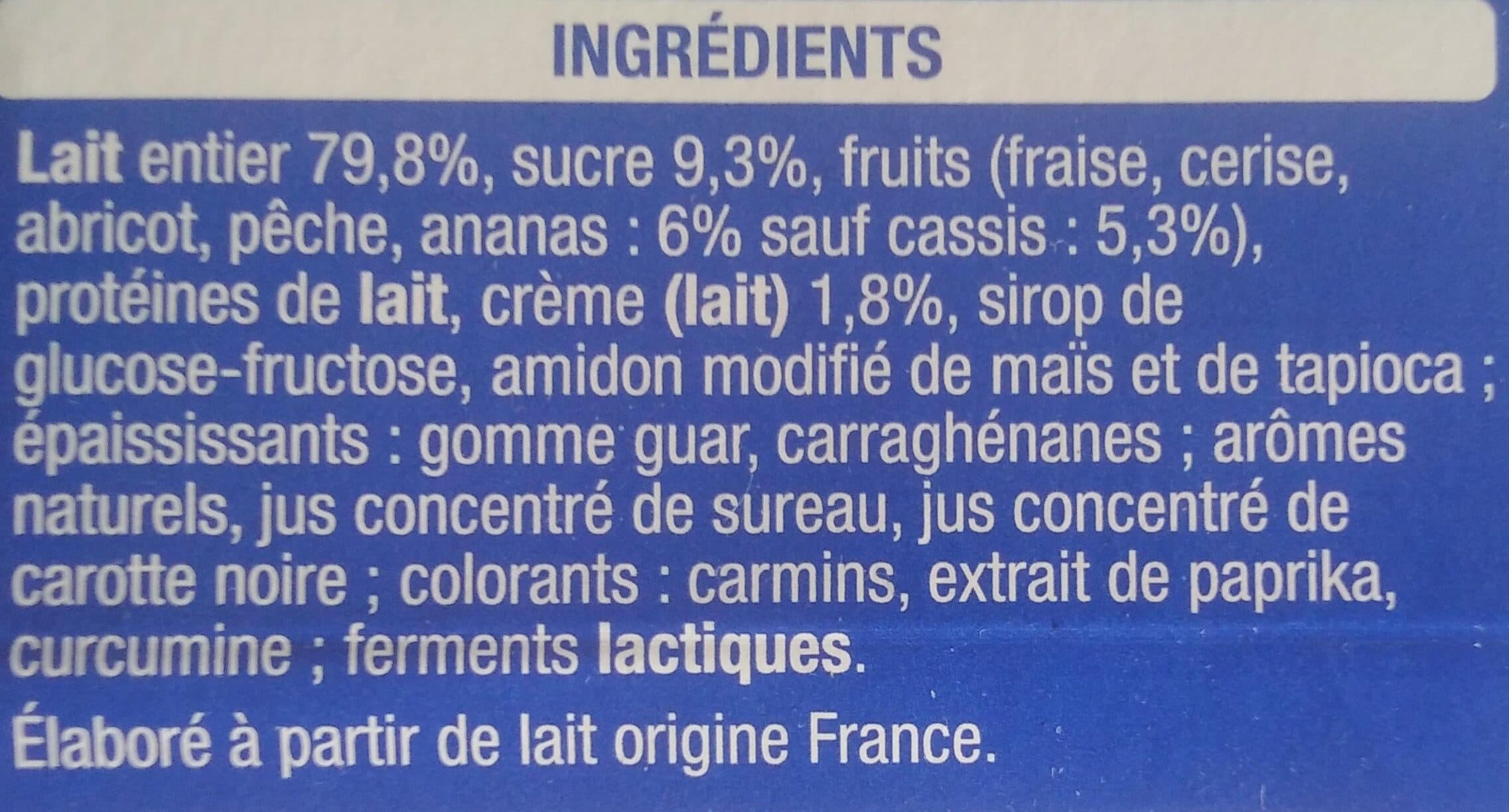 Auchan Les Crémeux avec morceaux6 saveurs : Cassis - Cerise - Pêche - Fraise - Ananas - Abricot packshot