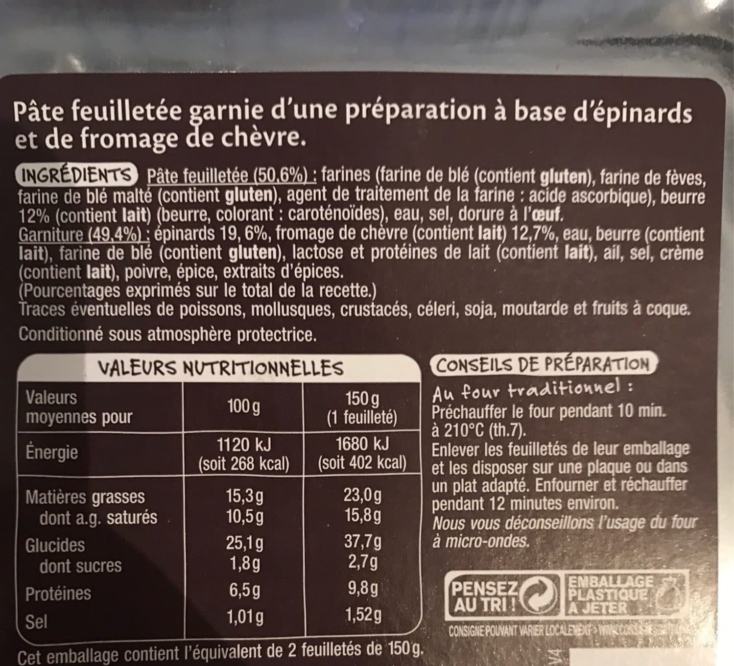 Auchan Feuilletés épinards chèvre packshot