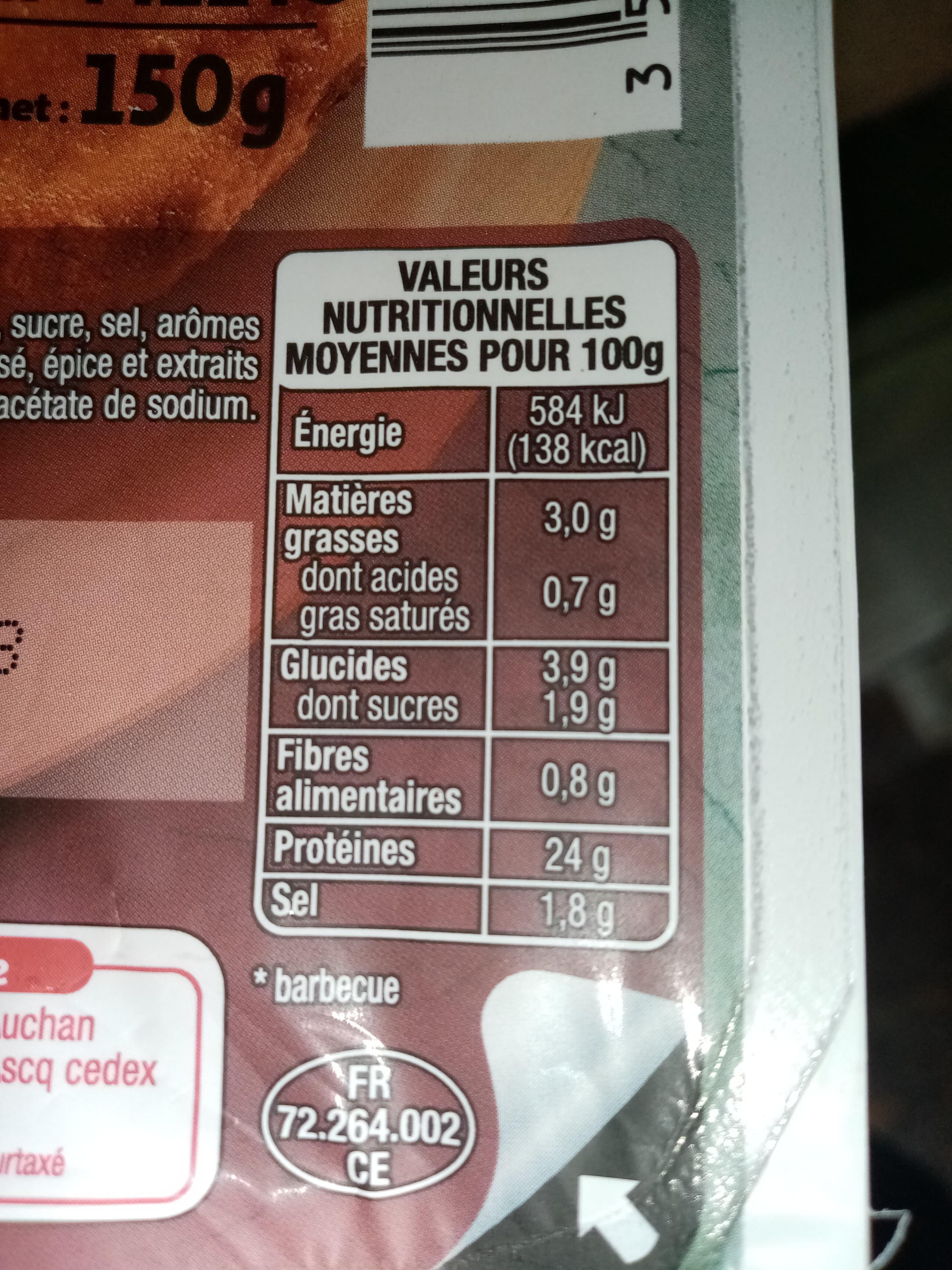 Auchan 1/2 Filet de poulet saveur BBQ**barbecue packshot