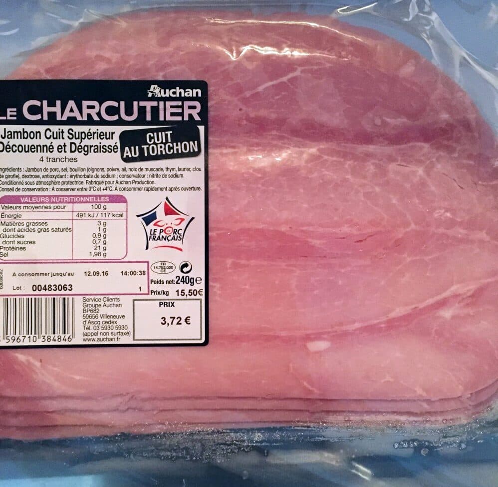 Auchan le charcutier Jambon cuit supérieur sans couenne packshot