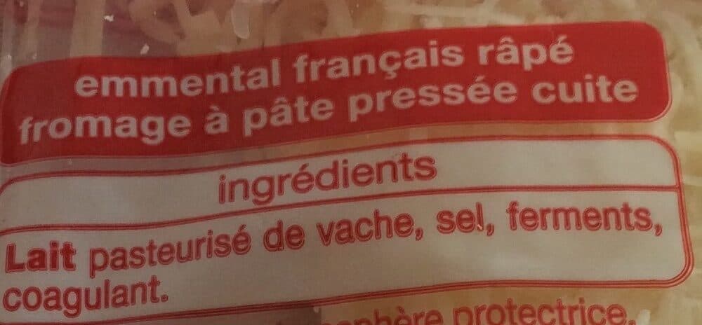 Auchan Emmental râpé3 MINI SACHETS 210g (3x70g) packshot
