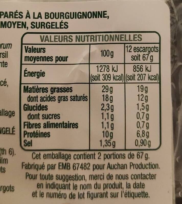 Auchan Escargot préparés à la bourguignonne packshot