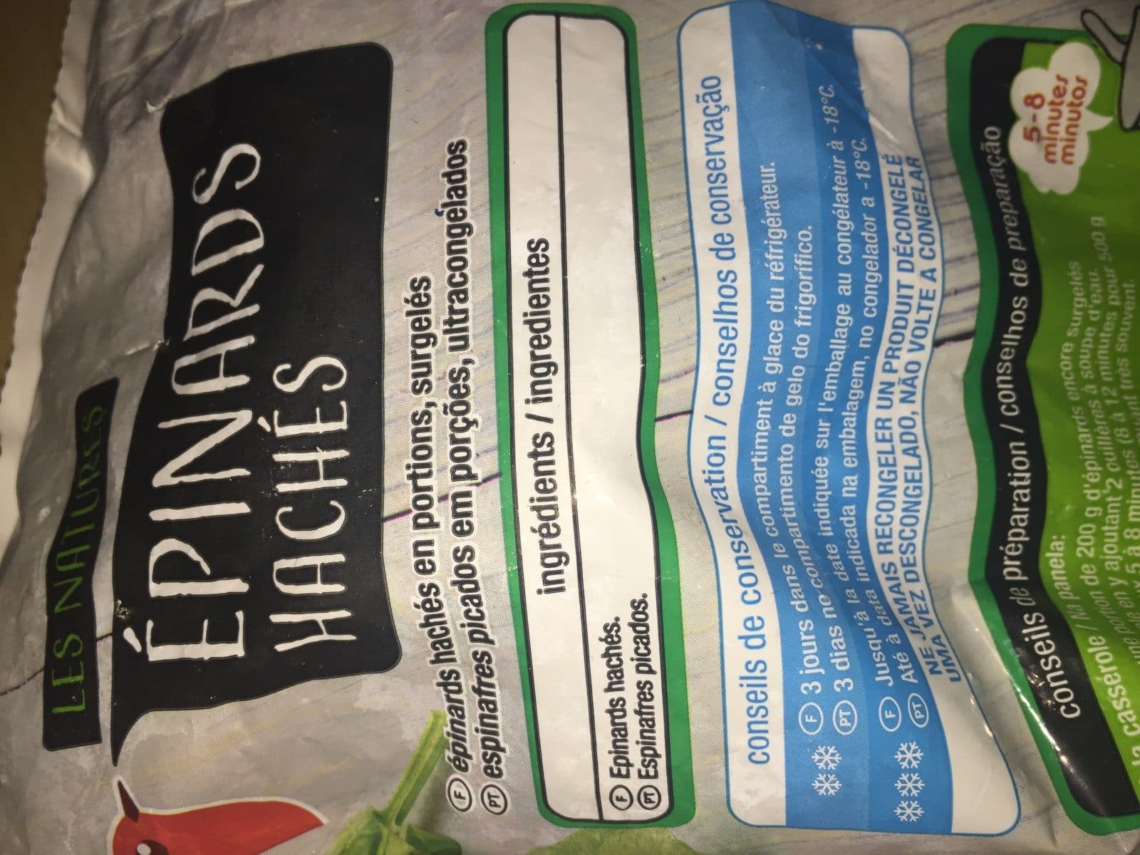Auchan Épinards hachés packshot