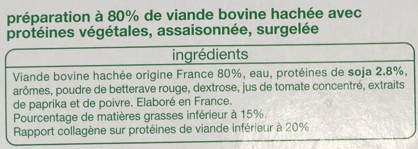 Auchan 10 Super MoelleuxPréparation à 80% de viande bovine hachée avec protéines végétales, assaisonnée, surgelée packshot