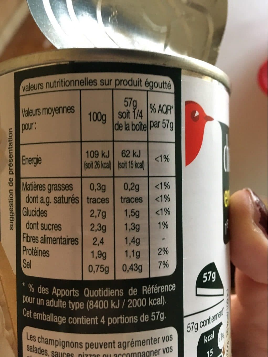 Auchan Champignon de Paris Entiers 1er choix packshot