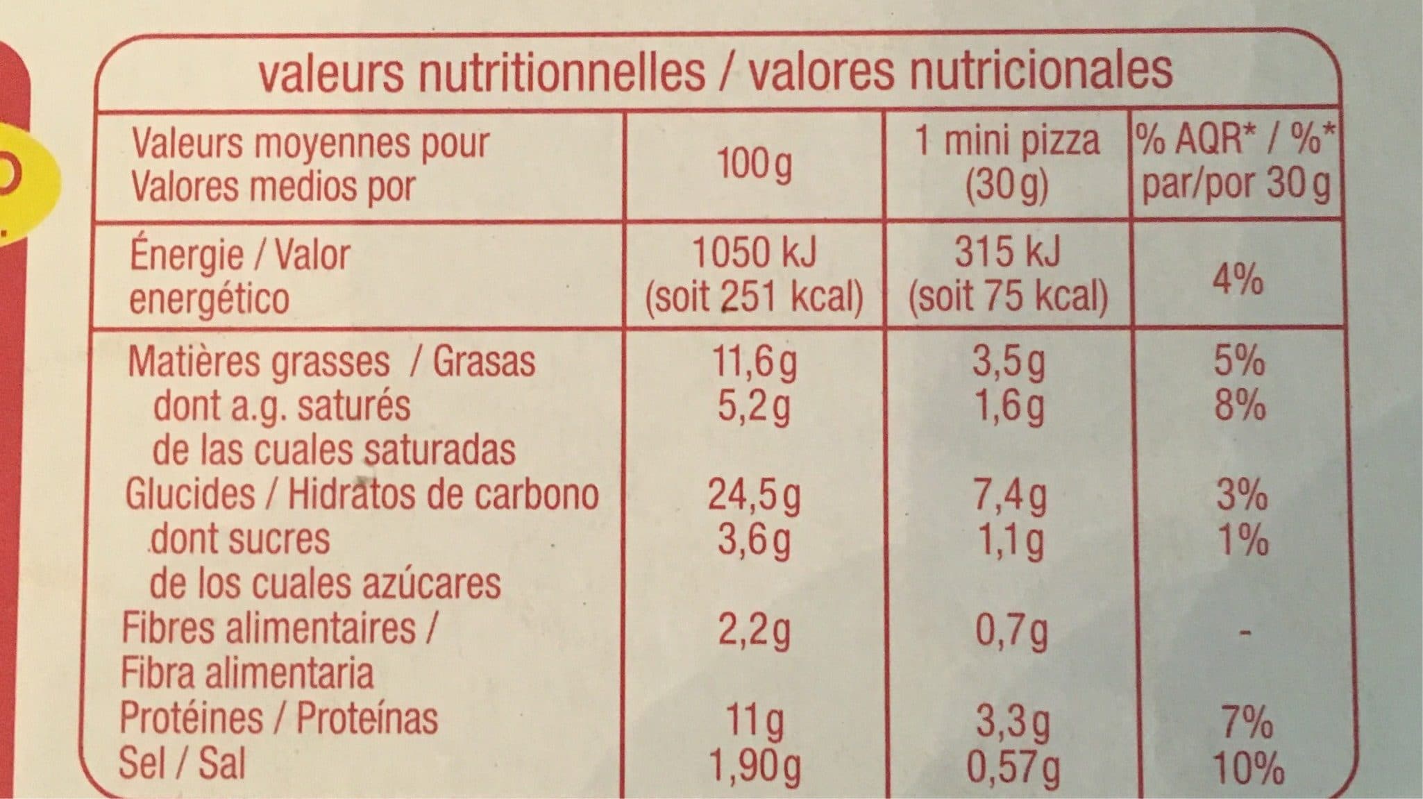 Auchan MIni pizzas Jambon fromageJambon + Mozzarella + Emmental packshot