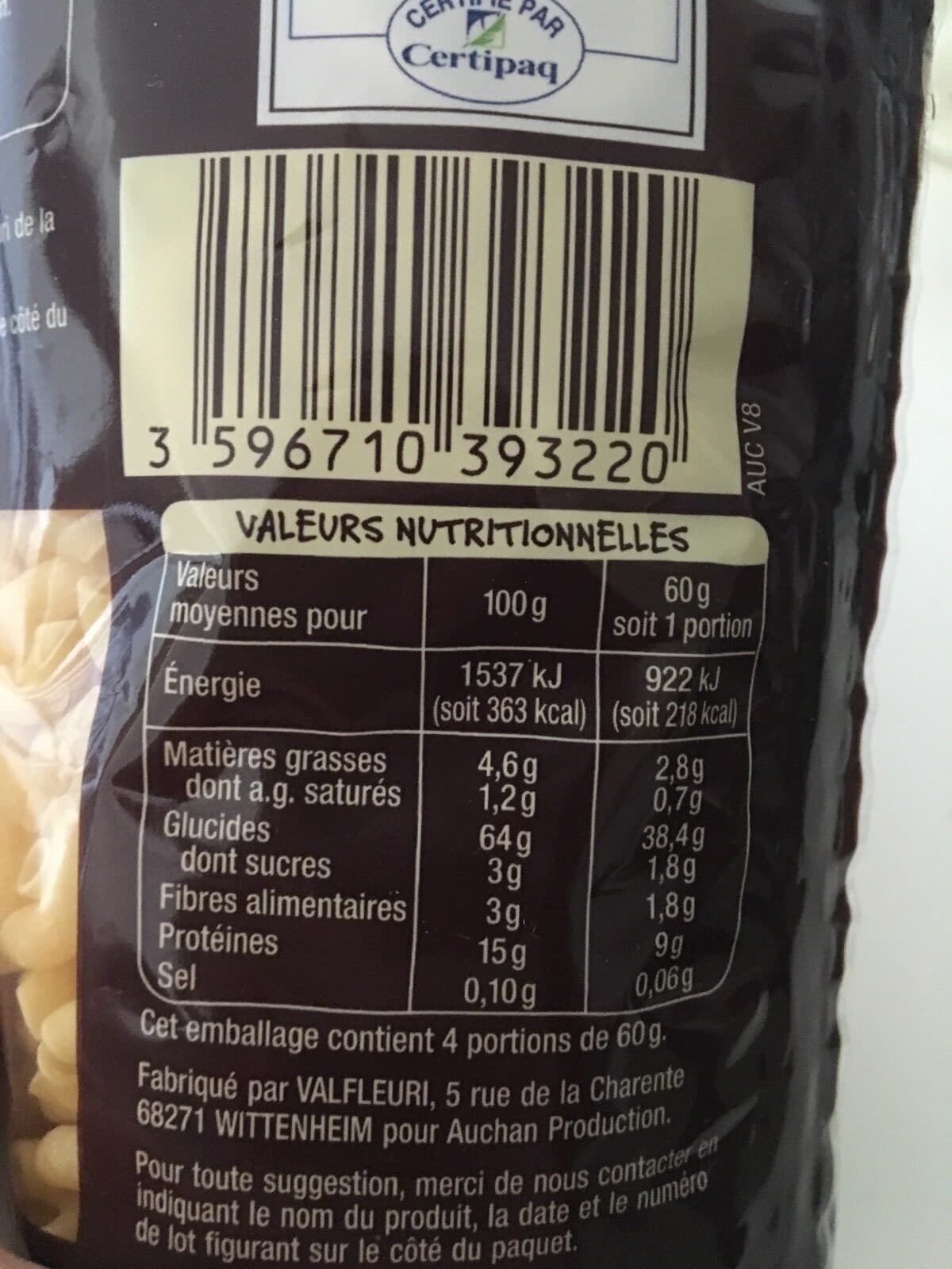 Auchan Coquillettes pâtes d'Alsace IGP aux 7 œufs frais packshot