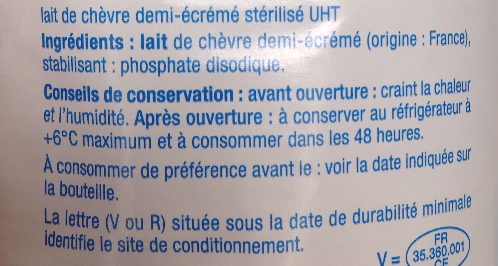 Auchan Lait de chèvre demi-écrémé packshot