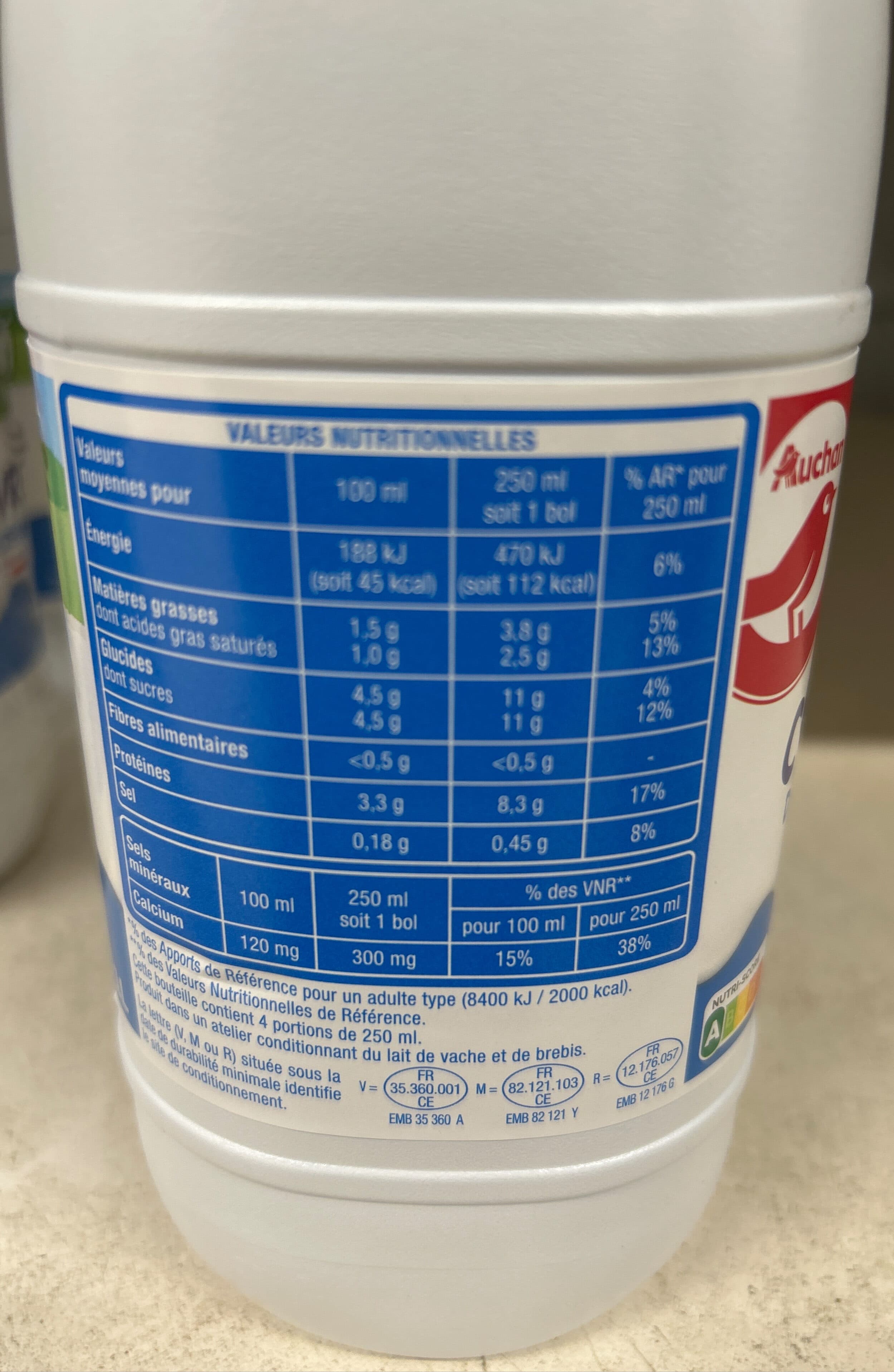 Auchan Lait de chèvre demi-écrémé packshot