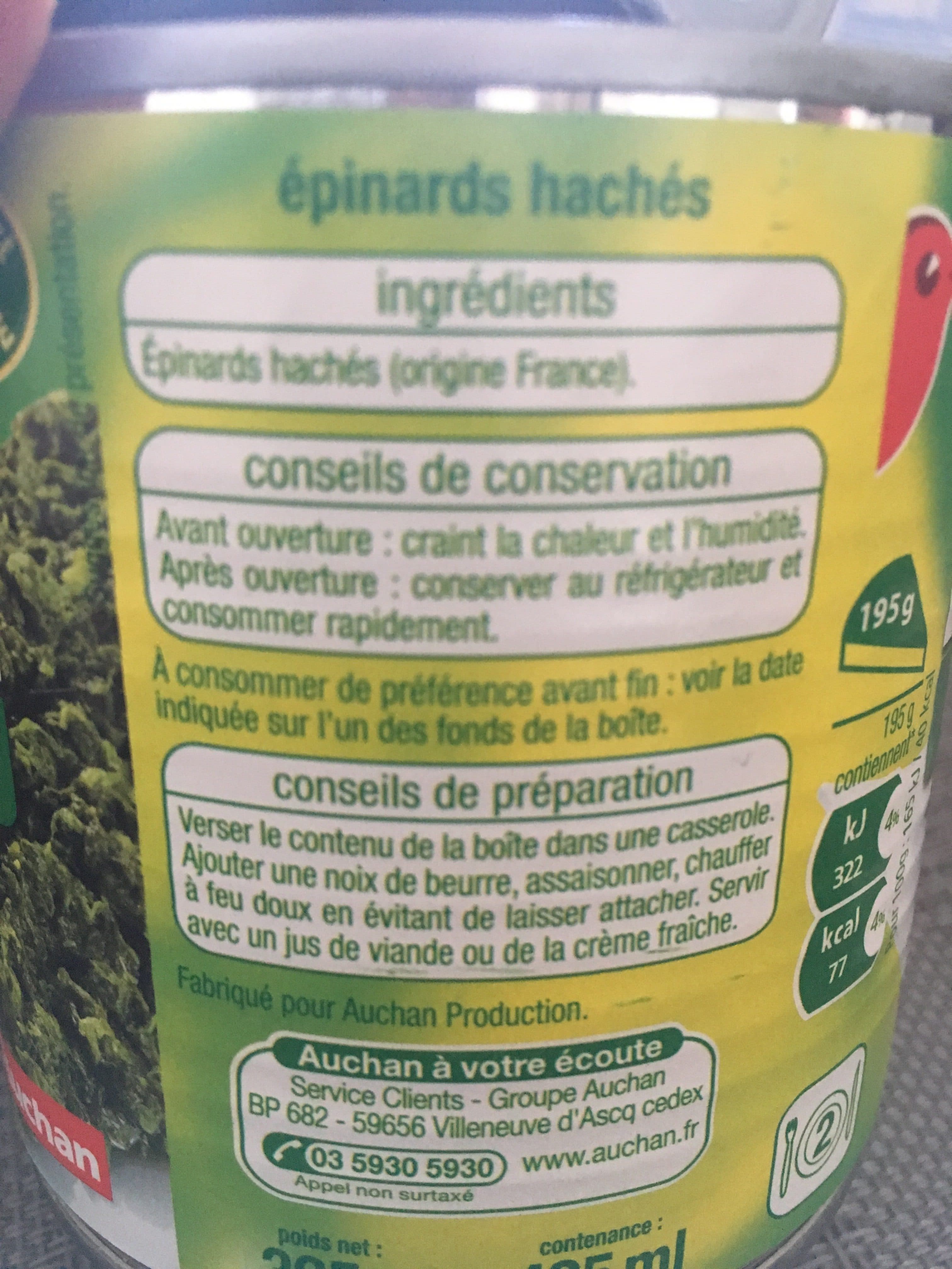 Auchan Epinards hachés packshot