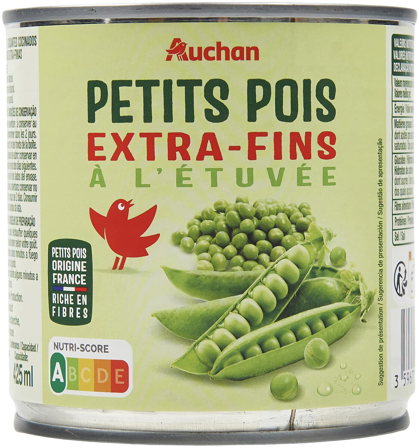 Auchan Petits pois à l'étuvée extra-fins packshot