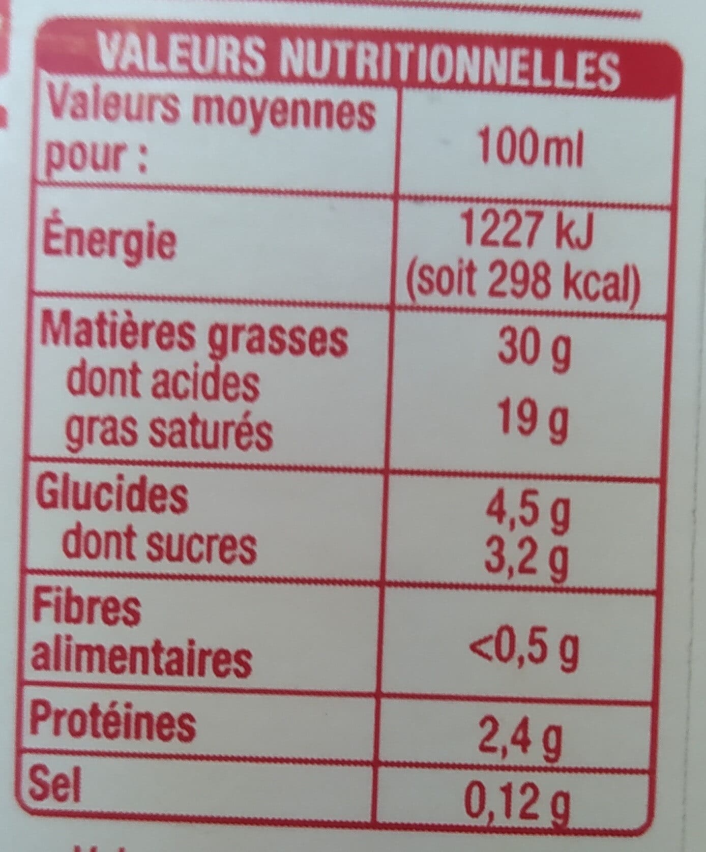 Auchan Crème entière semi-épaisse30% mat. gr. packshot
