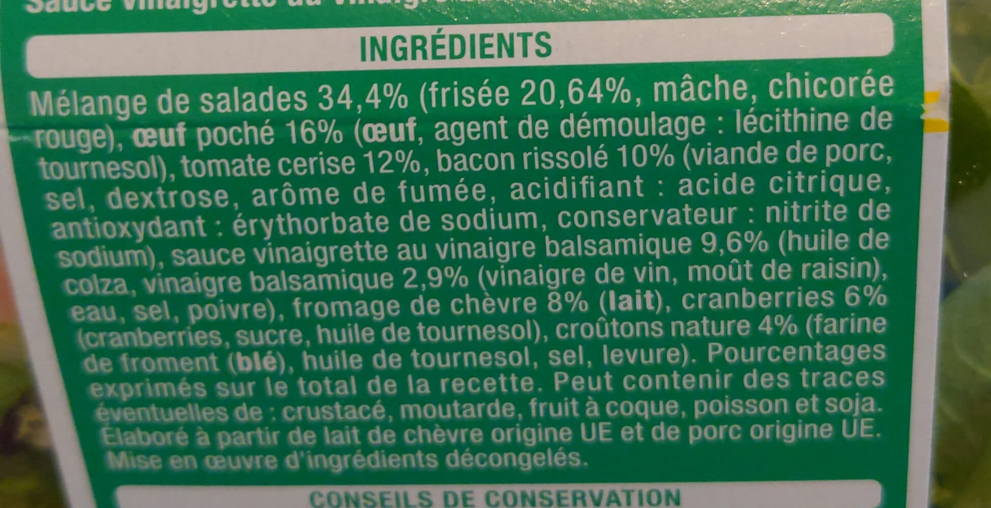 Auchan Salade Cévenole Chèvre - bacon et œuf pochéVinaigrette au vinaigre balsamique packshot