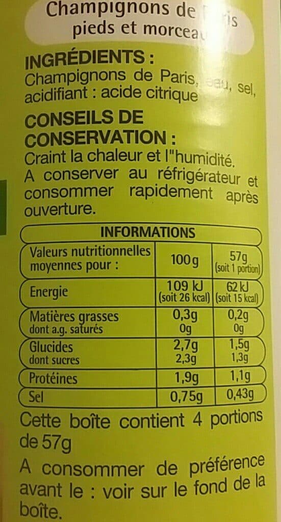 Auchan Champignons de Paris Pieds et Morceaux packshot