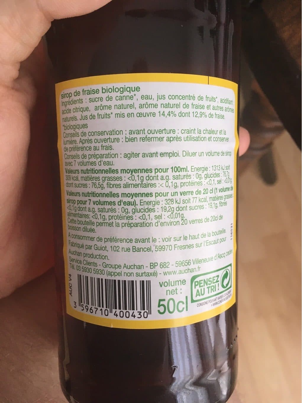 Auchan Sirop fraise bio packshot