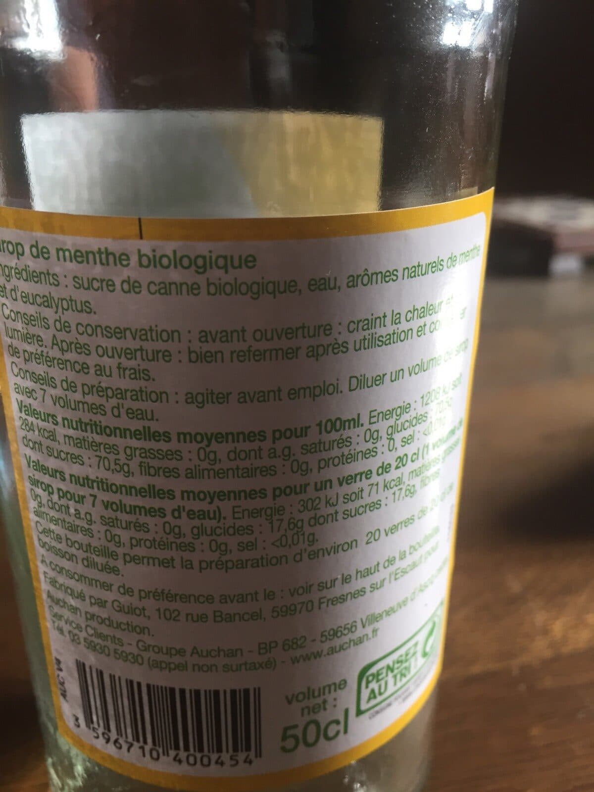 Auchan Sirop menthe bio packshot