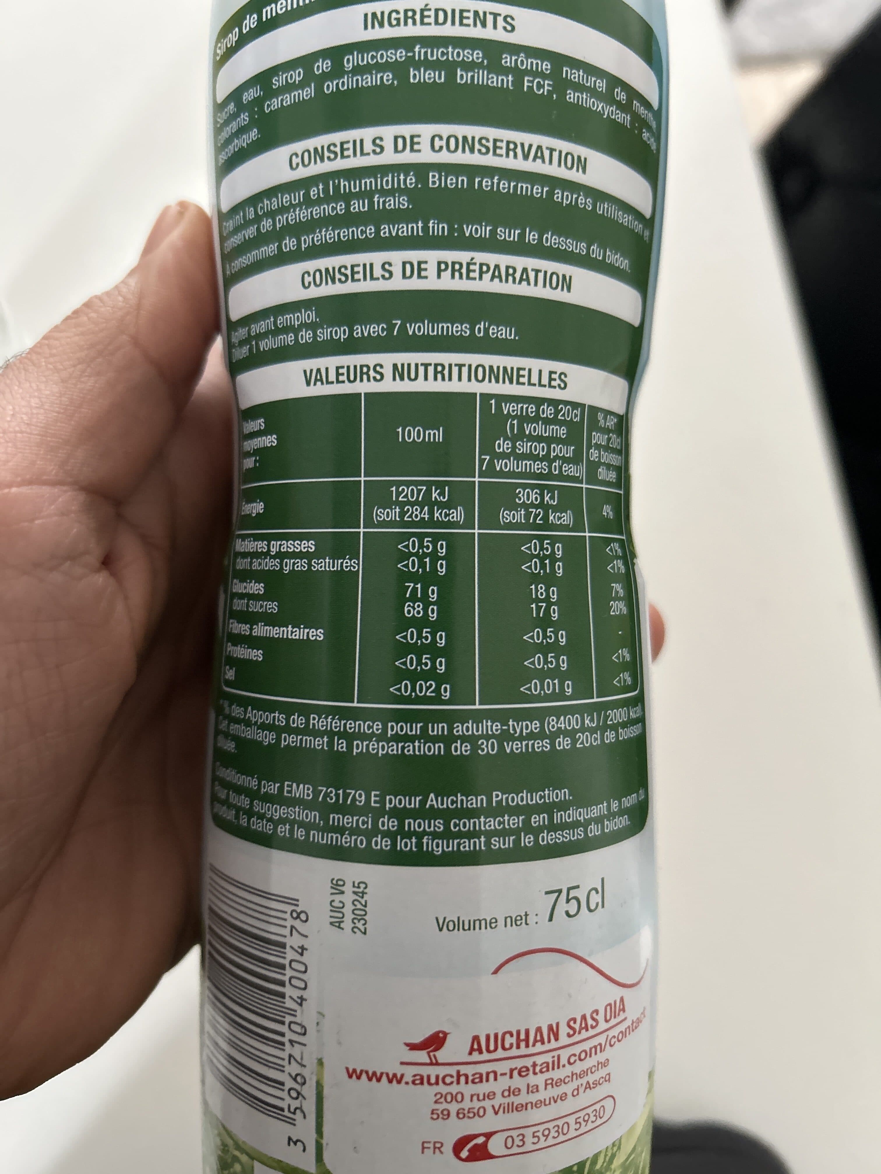 Auchan Sirop de Menthe 75cl packshot
