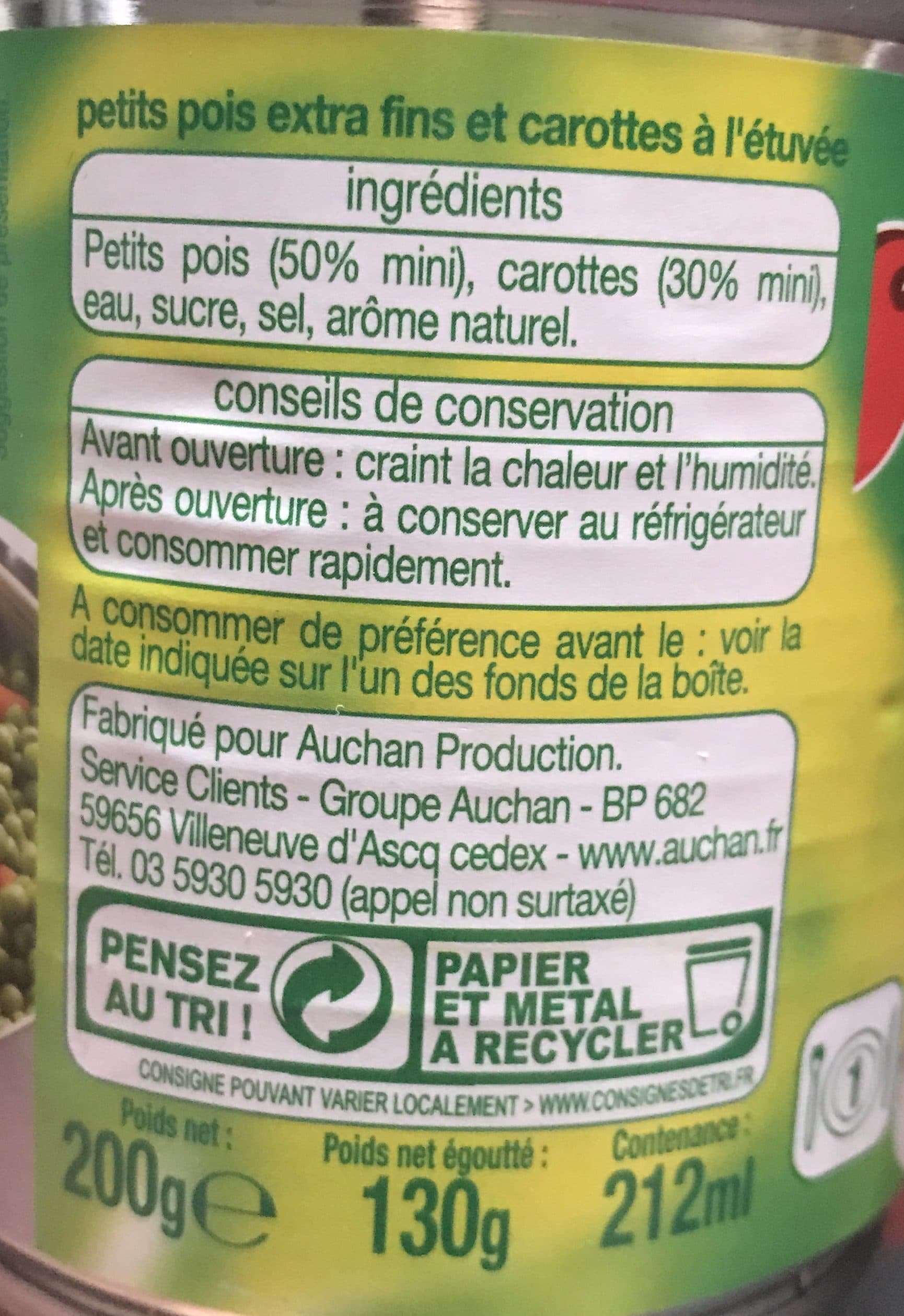 Auchan Petits pois carottes à l'étuvée extra-fins packshot