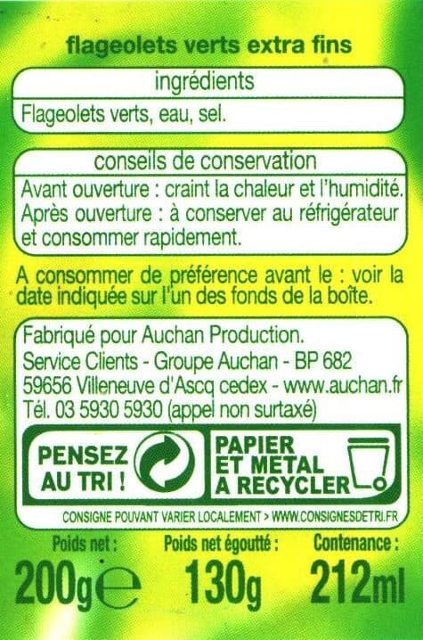 Auchan Flageolets verts extra-fins packshot