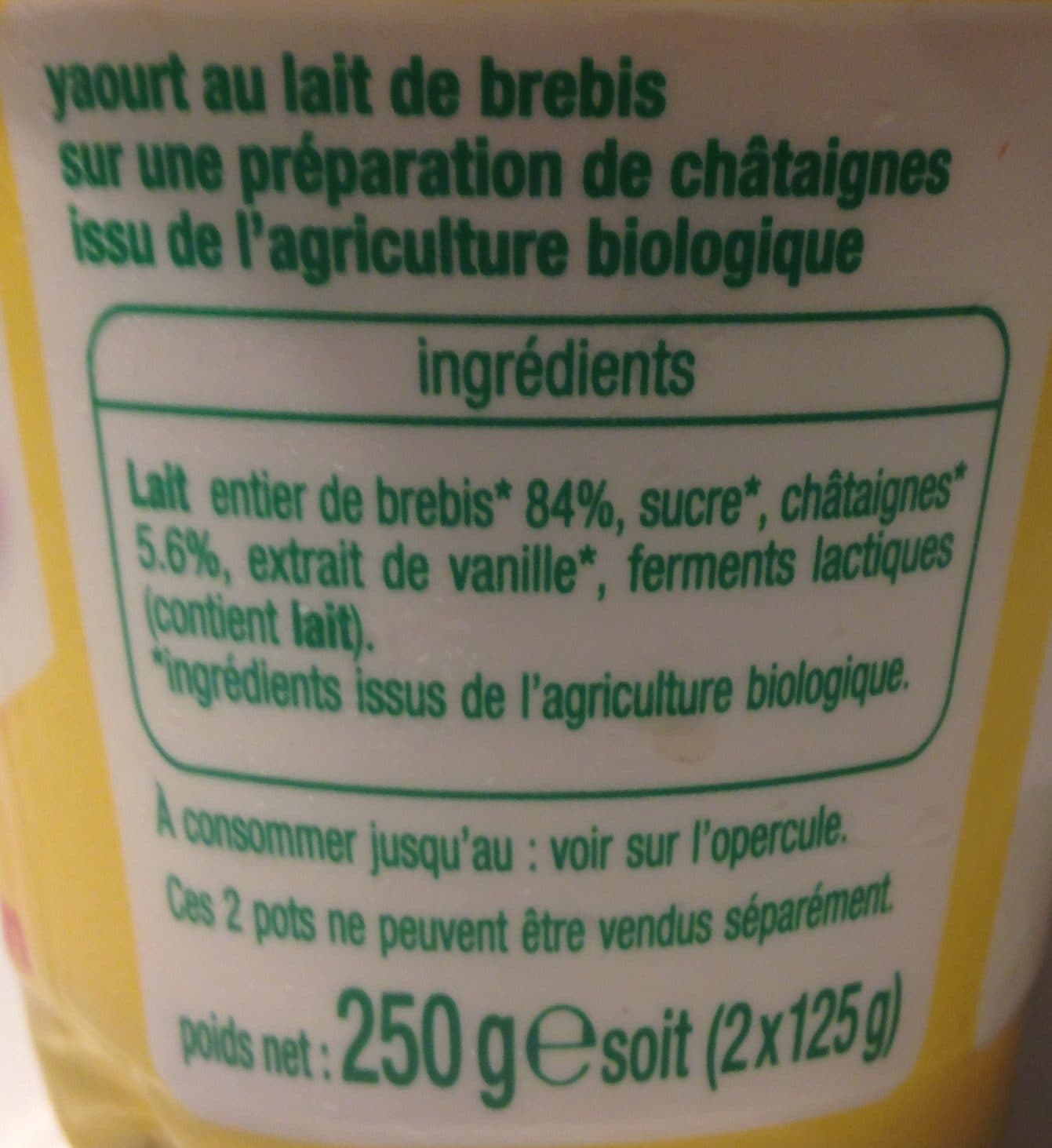 Auchan Le yaourt de brebis sur lit de Châtaignes packshot