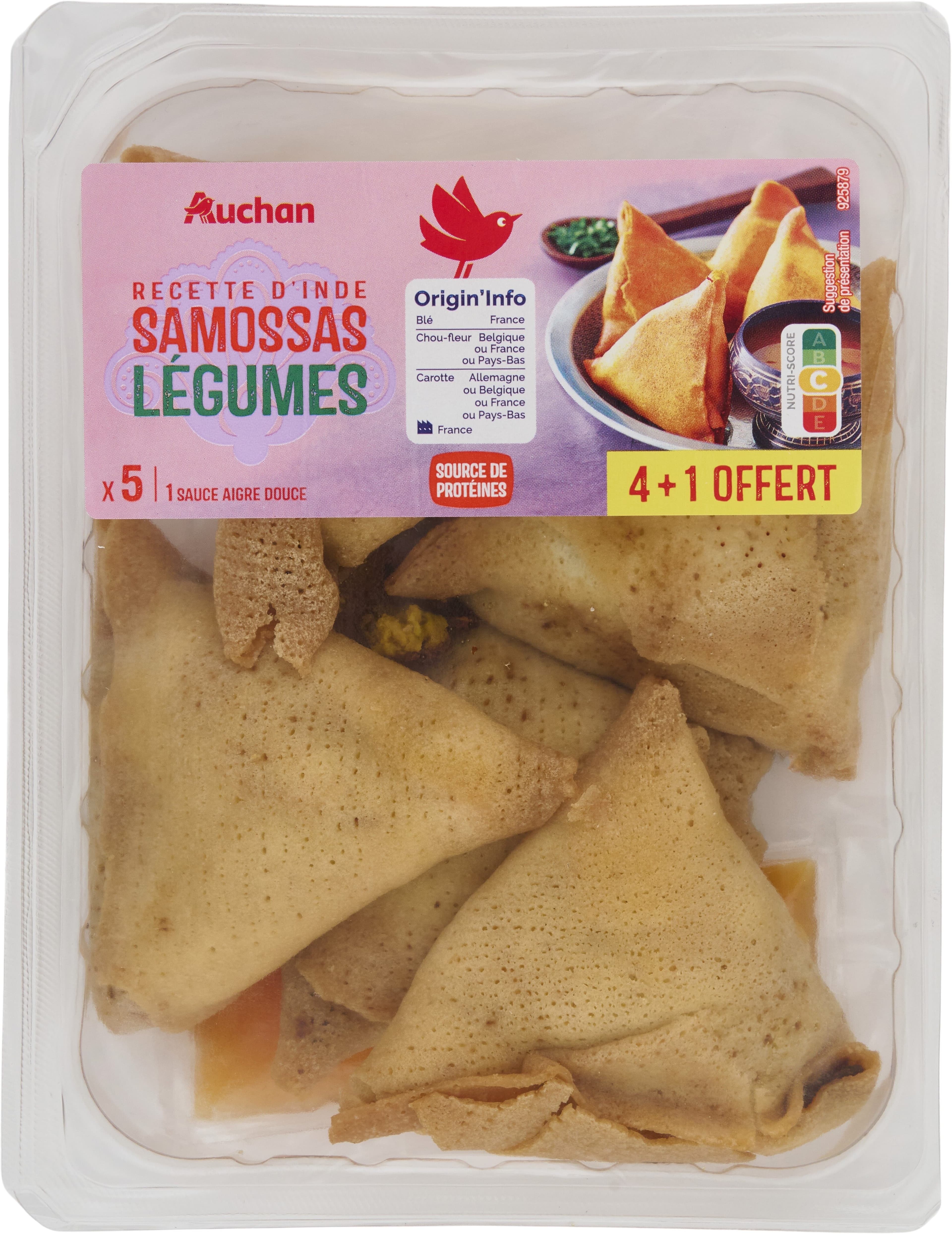 Auchan Recette d'indesamossas legumesx4 + 1 offert + 1 sauce packshot