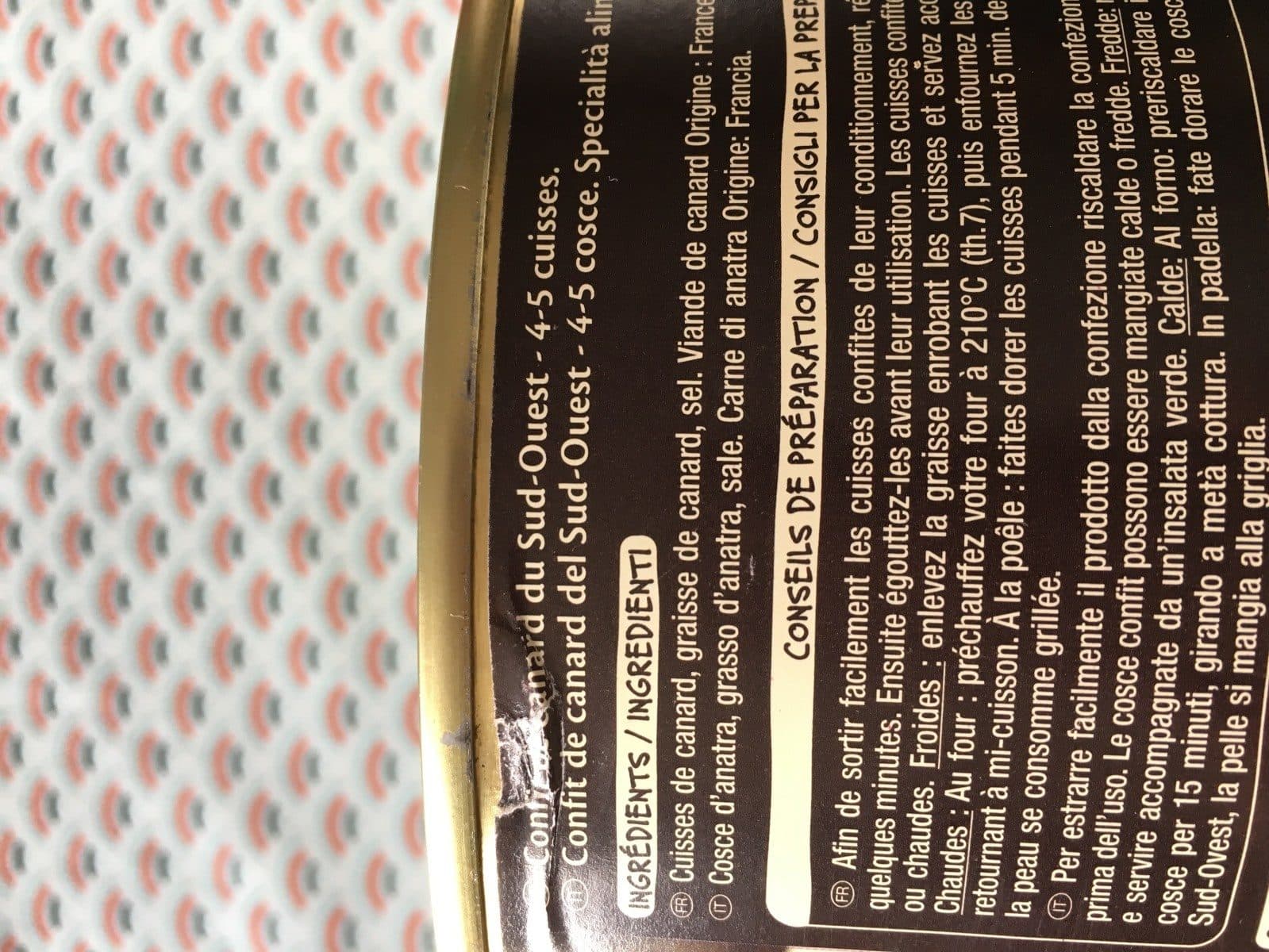 Auchan Confit de canard du Sud Ouest 4-5 cuisses packshot