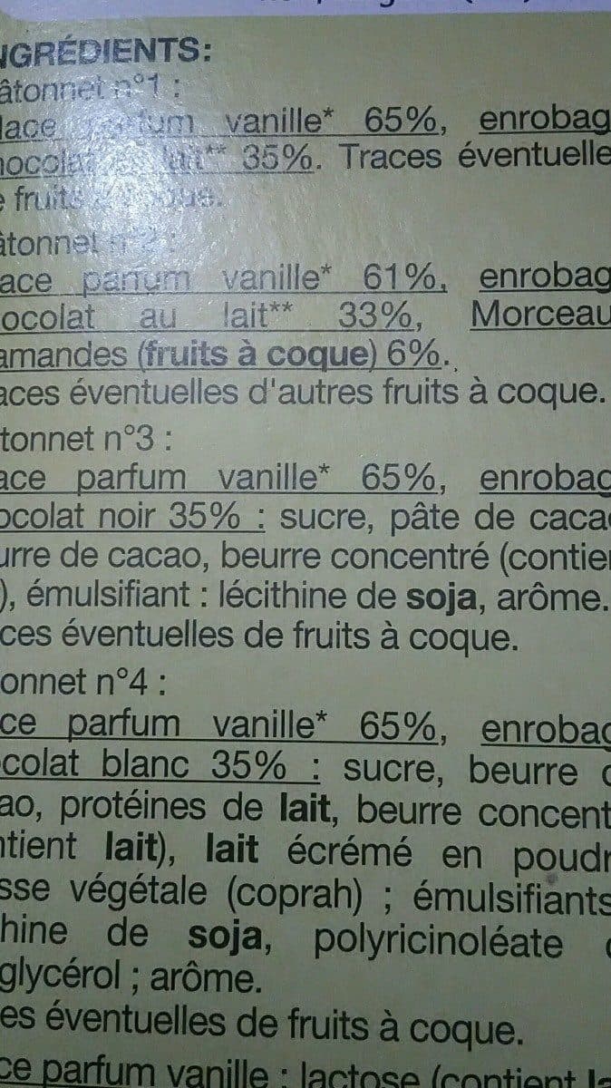 Auchan Mini bâtonnets lait amandes, blanc, noir, lait packshot