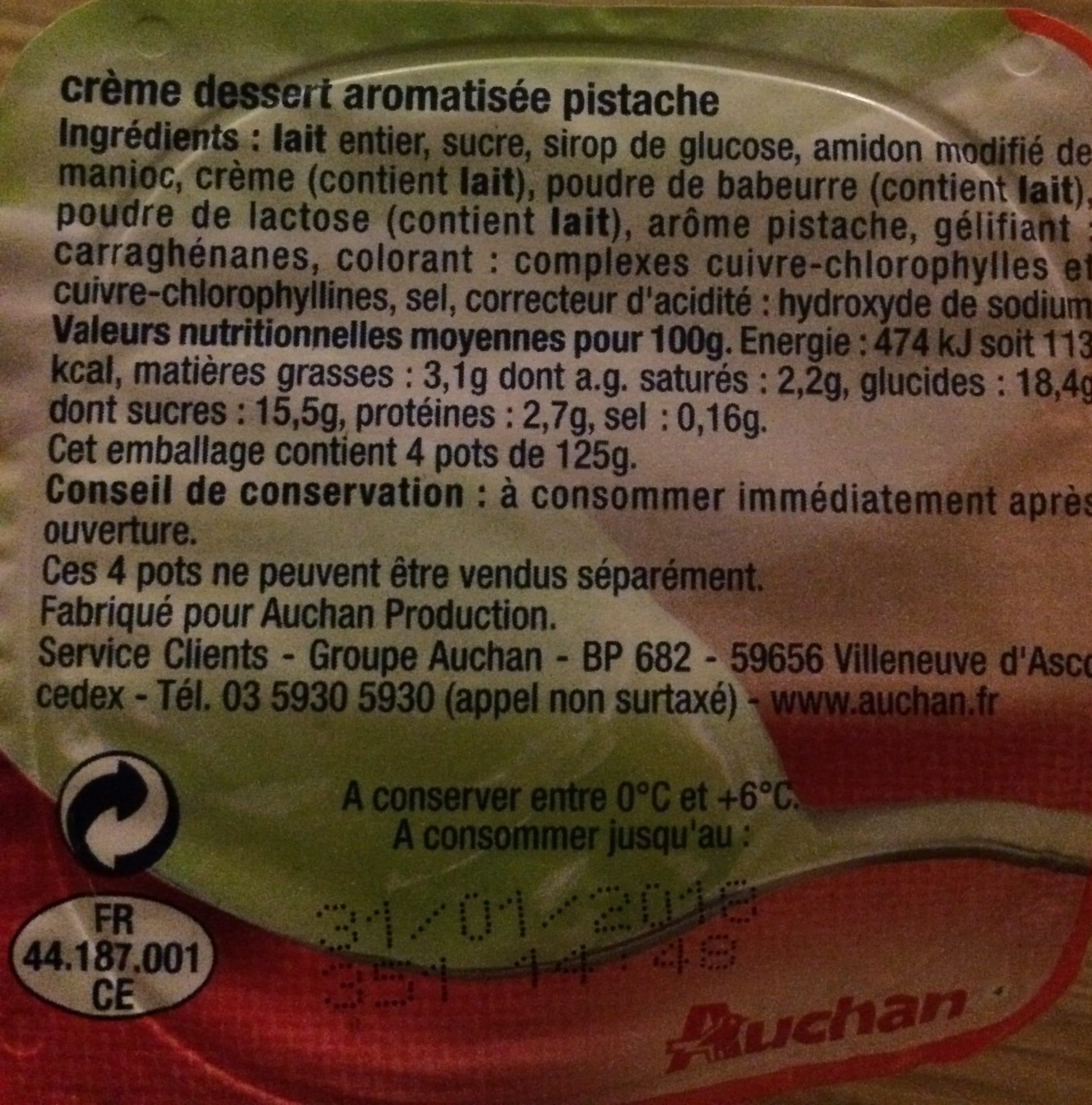 Auchan Crème Dessert Saveur Pistache packshot