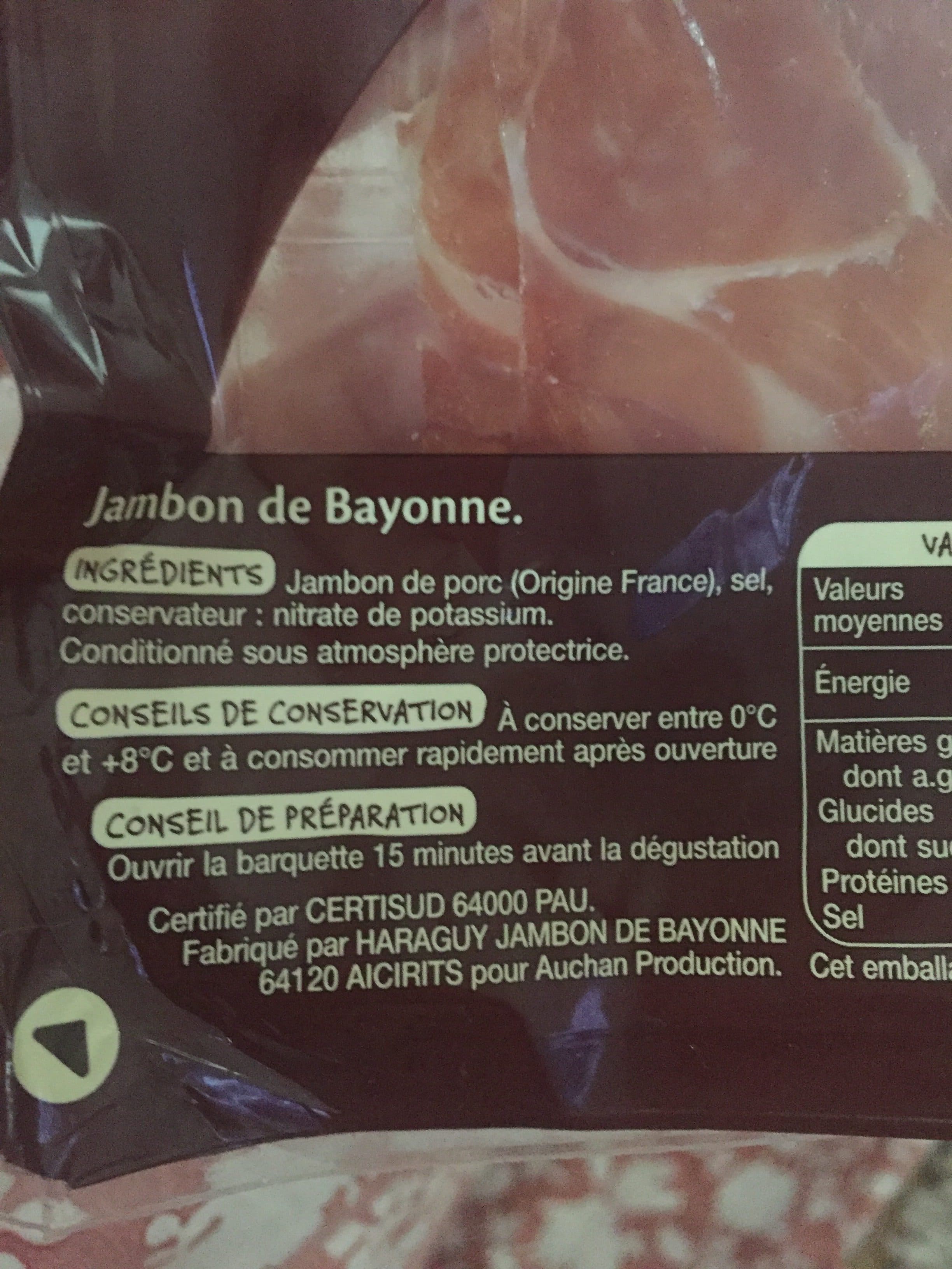 Auchan Jambon de bayonne packshot