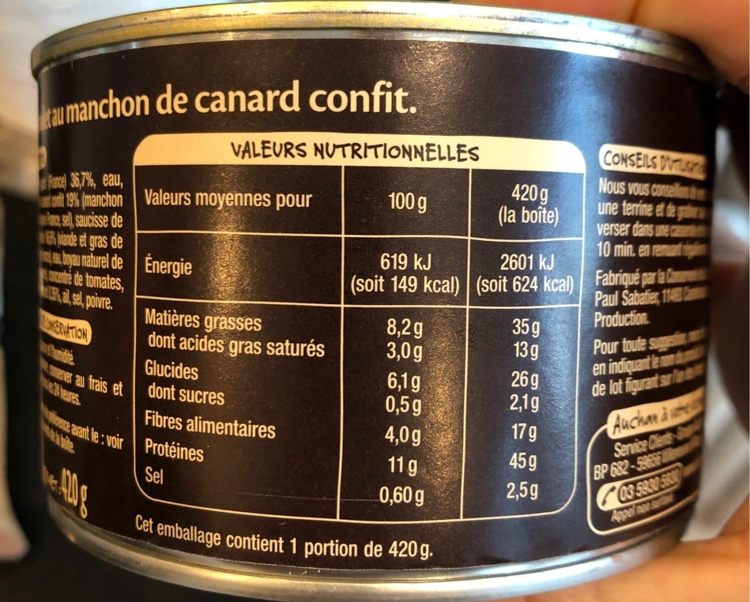 Auchan Cassoulet au manchon de canard confit packshot