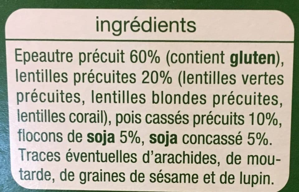 Auchan Epeautre, légumes secs, soja packshot