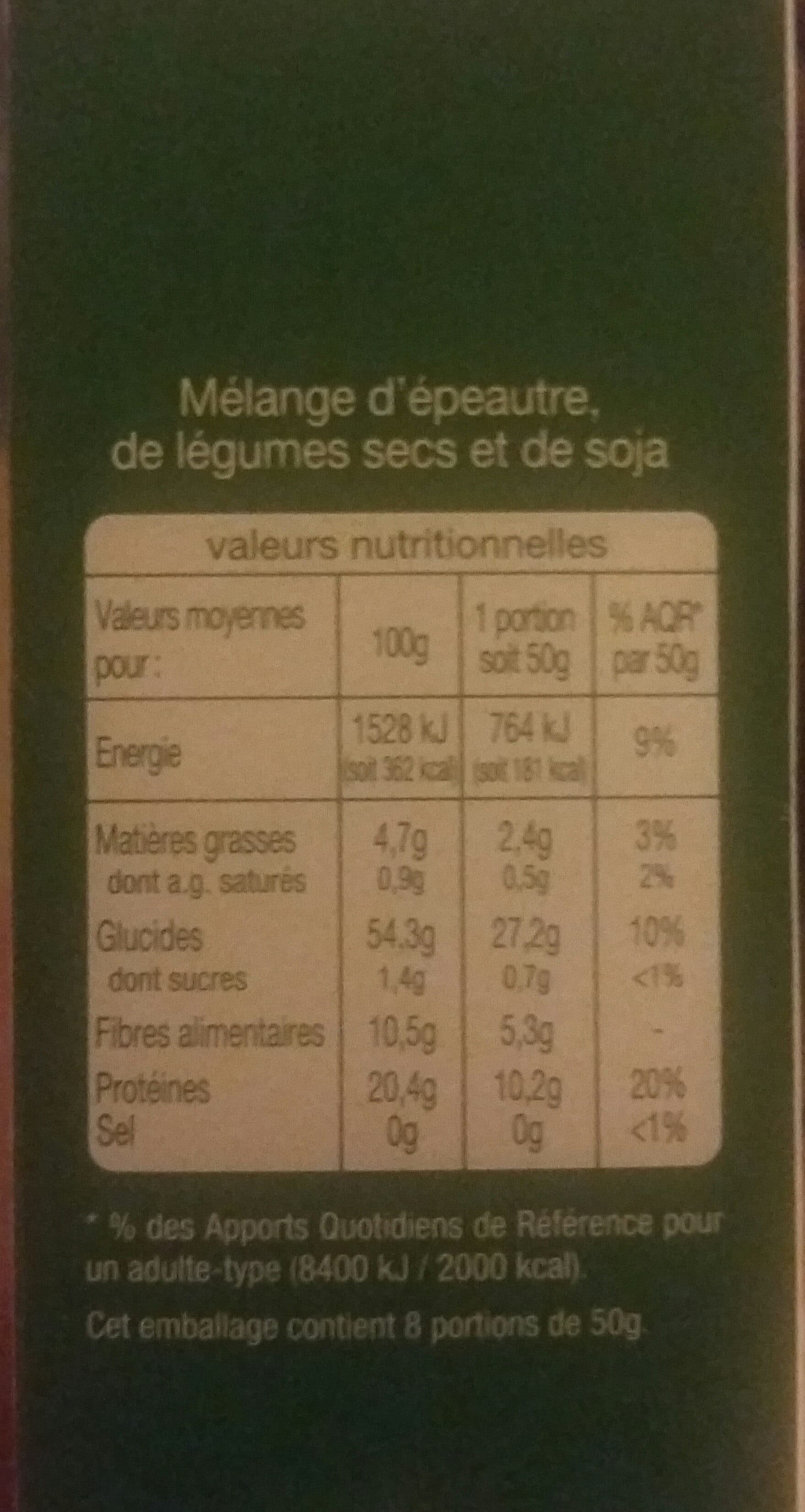 Auchan Epeautre, légumes secs, soja packshot