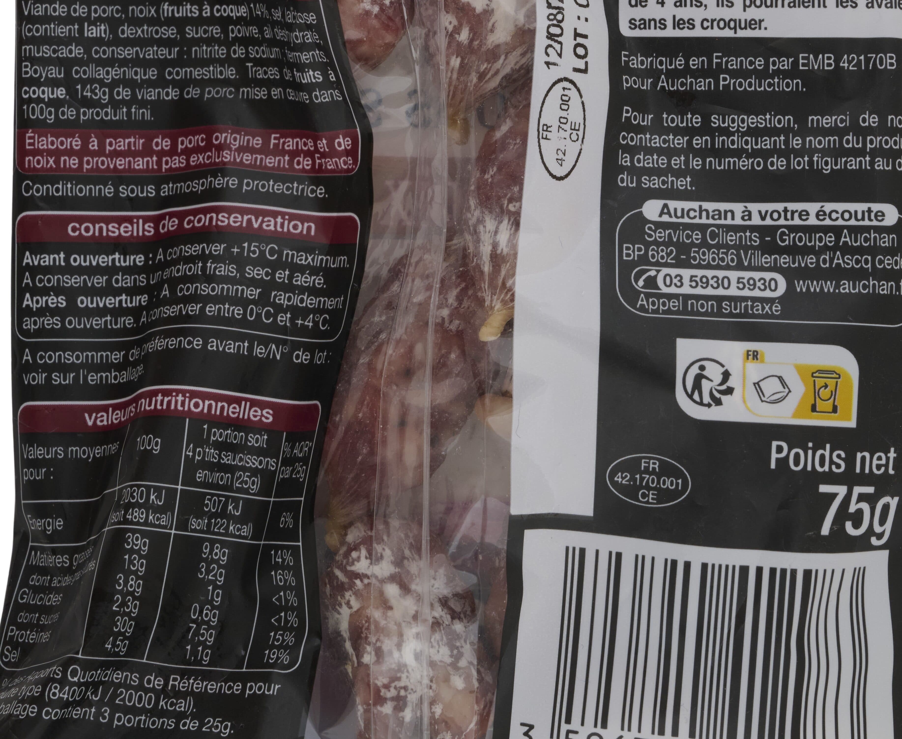 Auchan P'tits Saucissons secs aux noix packshot