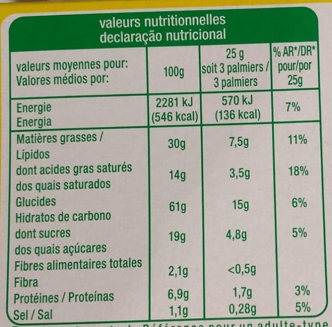 Auchan Bio Palmiers packshot