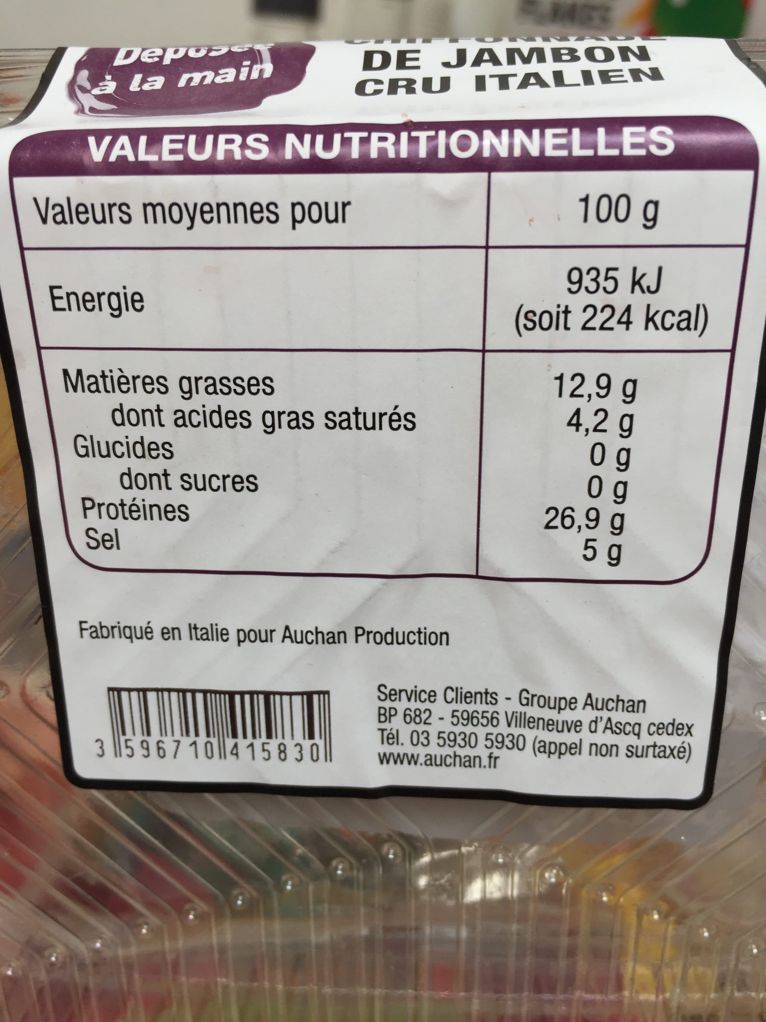 Le Charcutier Auchan Le Charcutier chiffonade de jambon italien 80g promo packshot