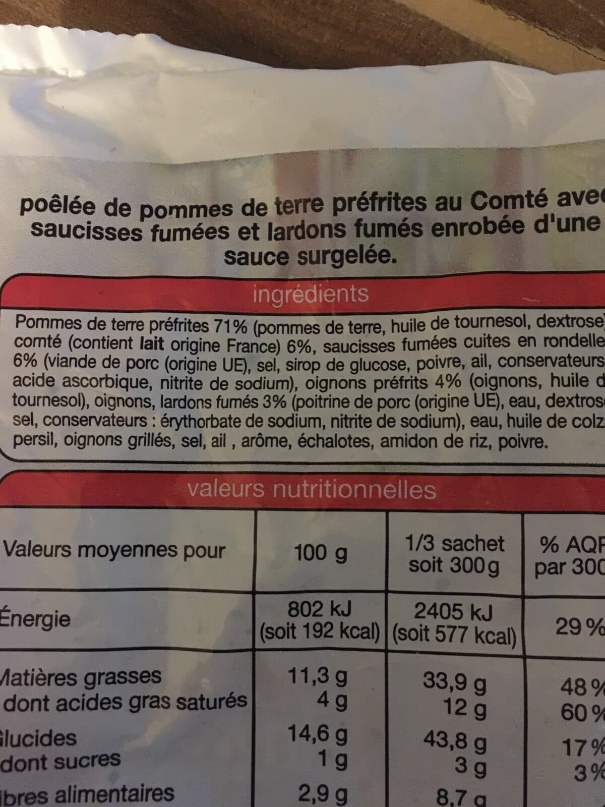 Auchan Poêlée franc-comtoise Pommes de terre, Comté, saucisses et lardons fumés packshot