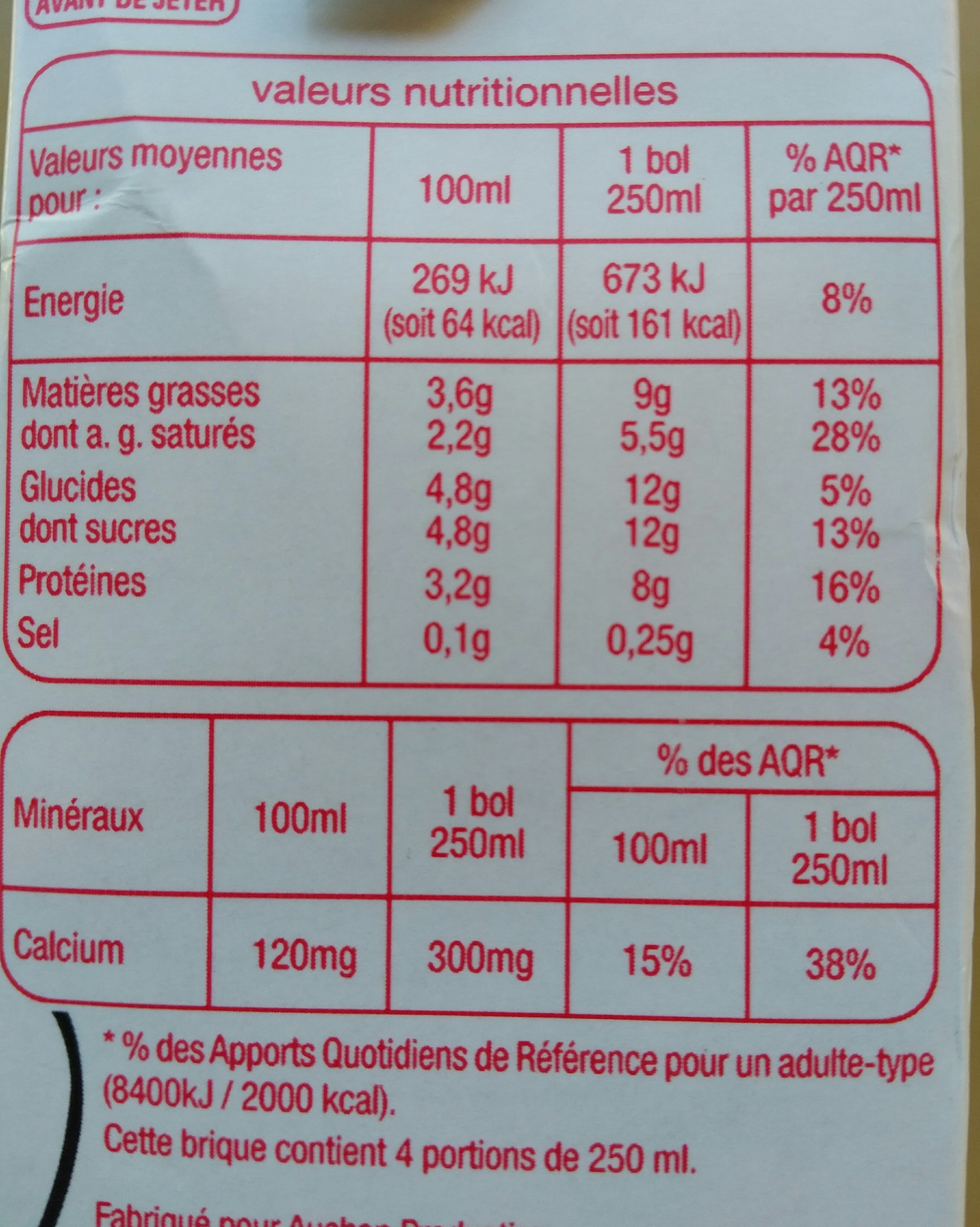 Auchan Lait entier packshot