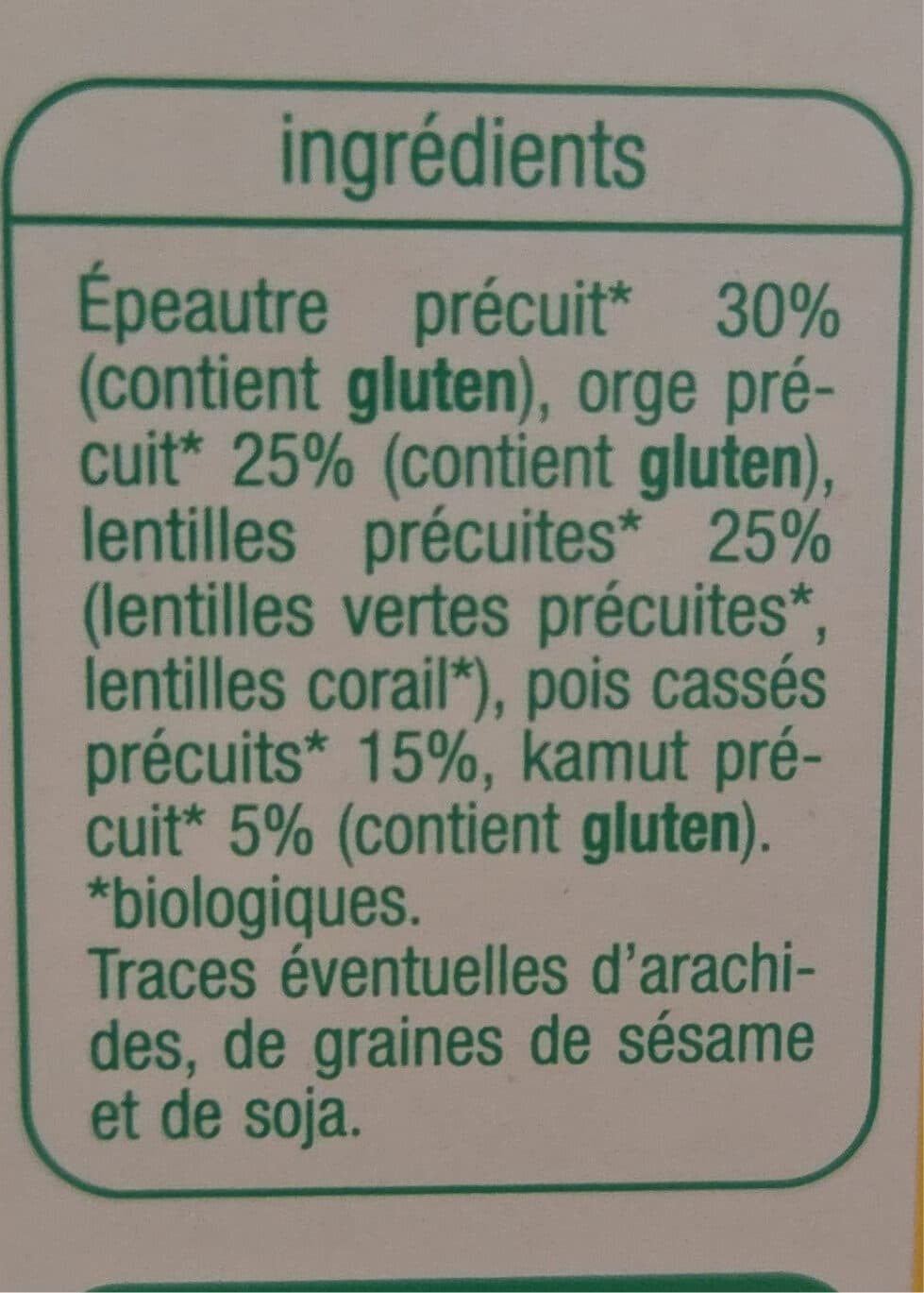 Auchan Légumes secs, épeautre, orge issus de l'agriculture biologiqueIT- BIO- 007Agriculture UE / non UE packshot