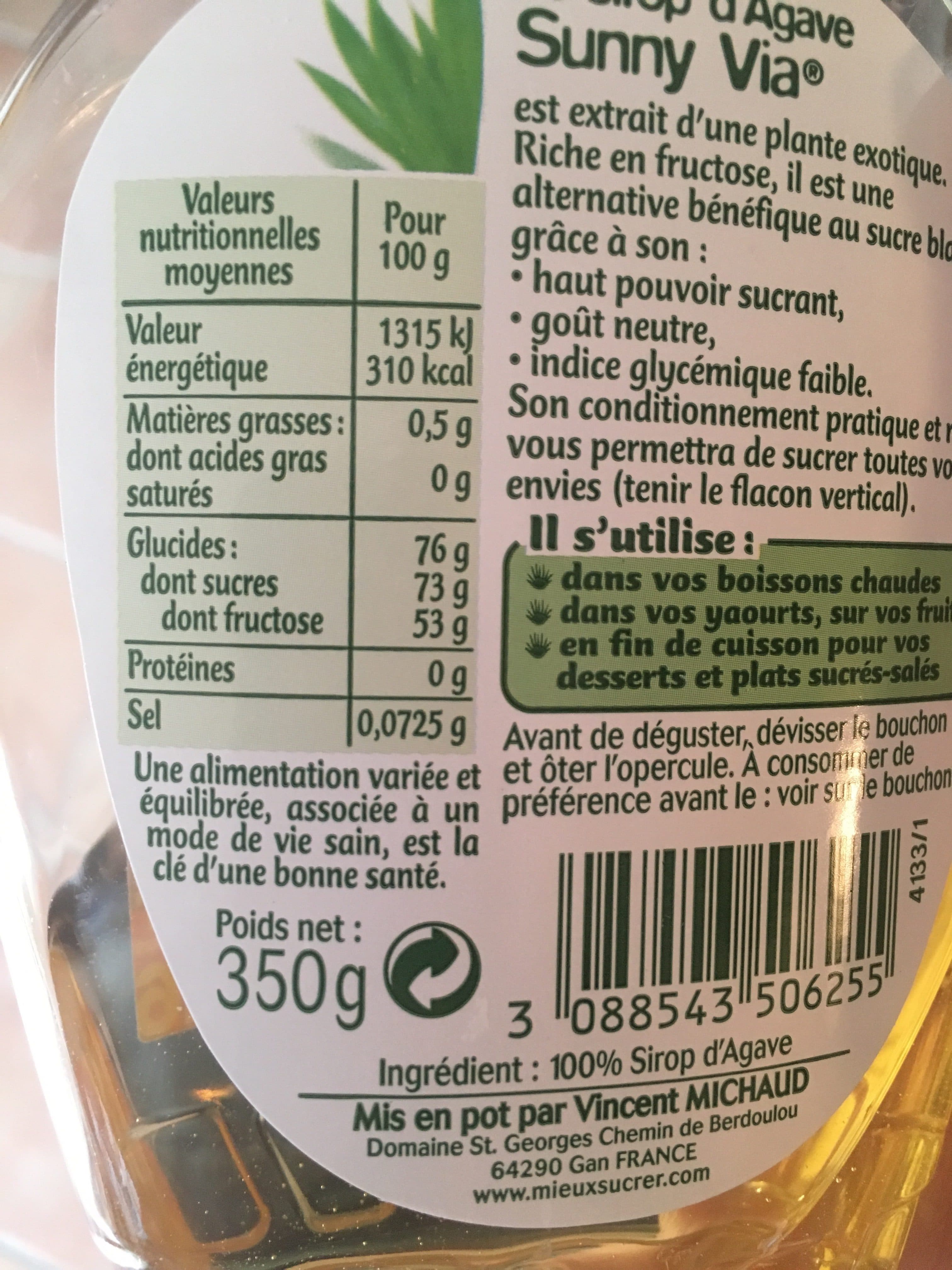 Sunny Via Sirop d'agave packshot