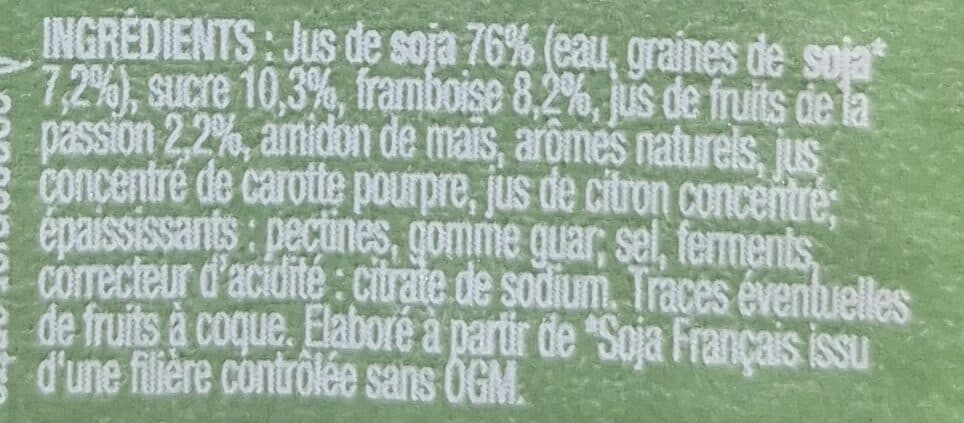 Auchan Spécialité au Soja framboise passionPicto : Soja origine France issu d'une filière contrôlée packshot