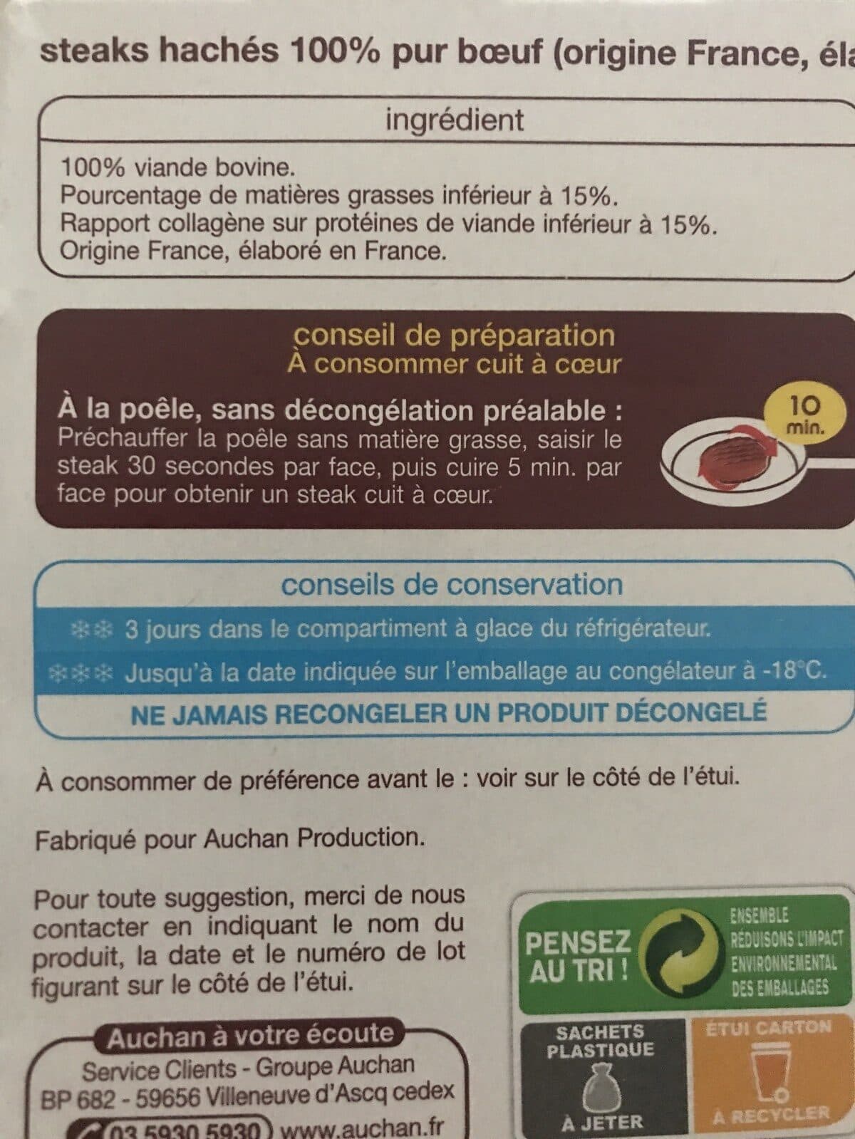 Auchan Steaks hachés15% de matière grasse packshot