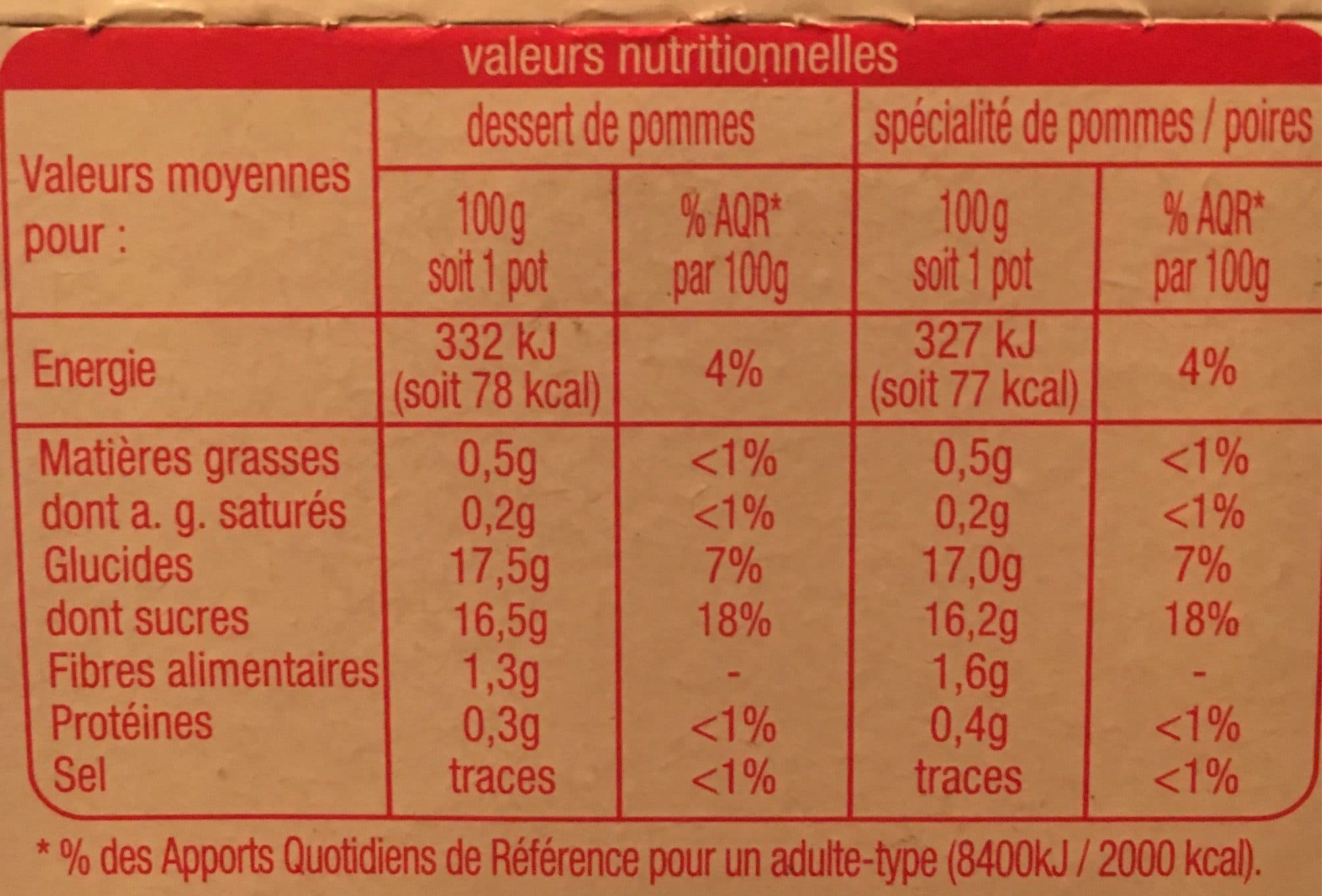 Auchan 4 x dessert pomme / 4 x spécialité pomme poire gout poire packshot