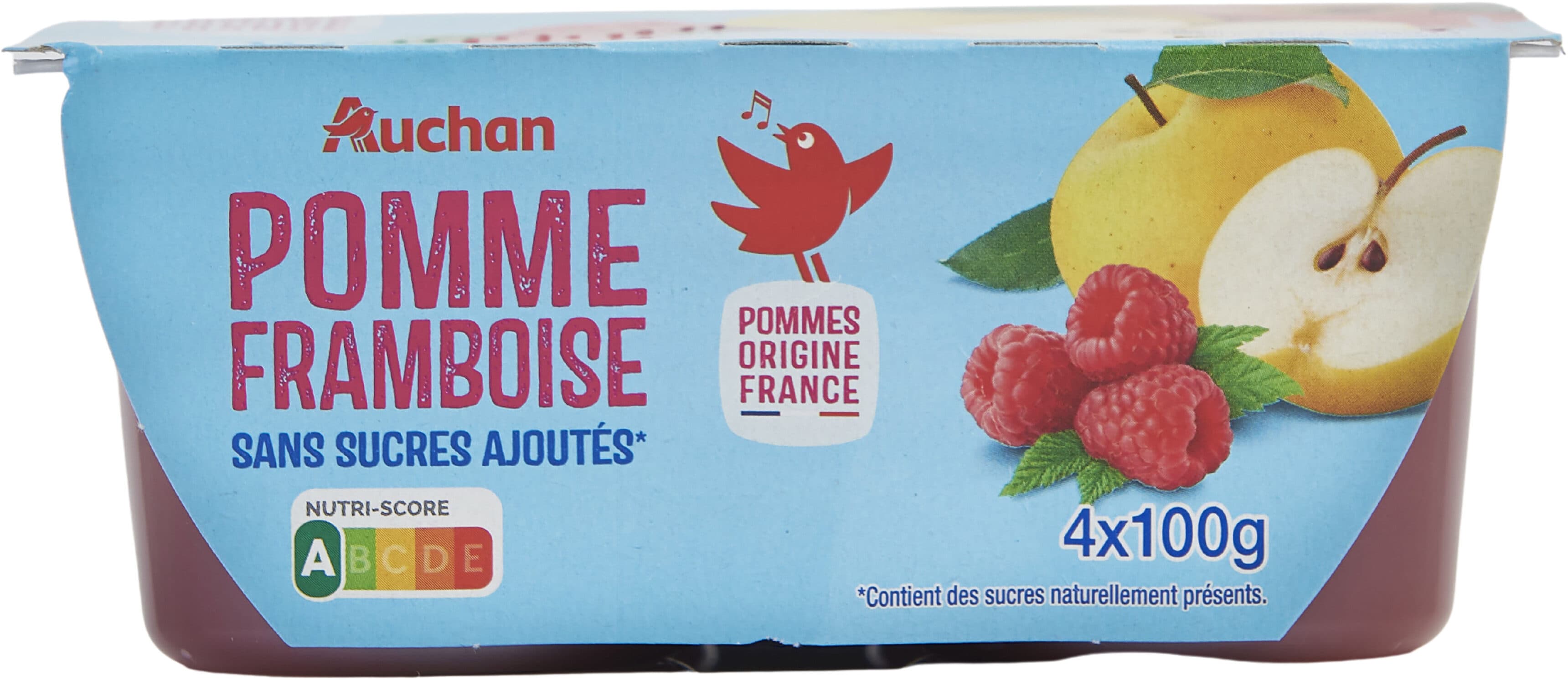 Auchan Pomme framboise sans sucres ajoutés**Contient des sucres naturellement présents packshot
