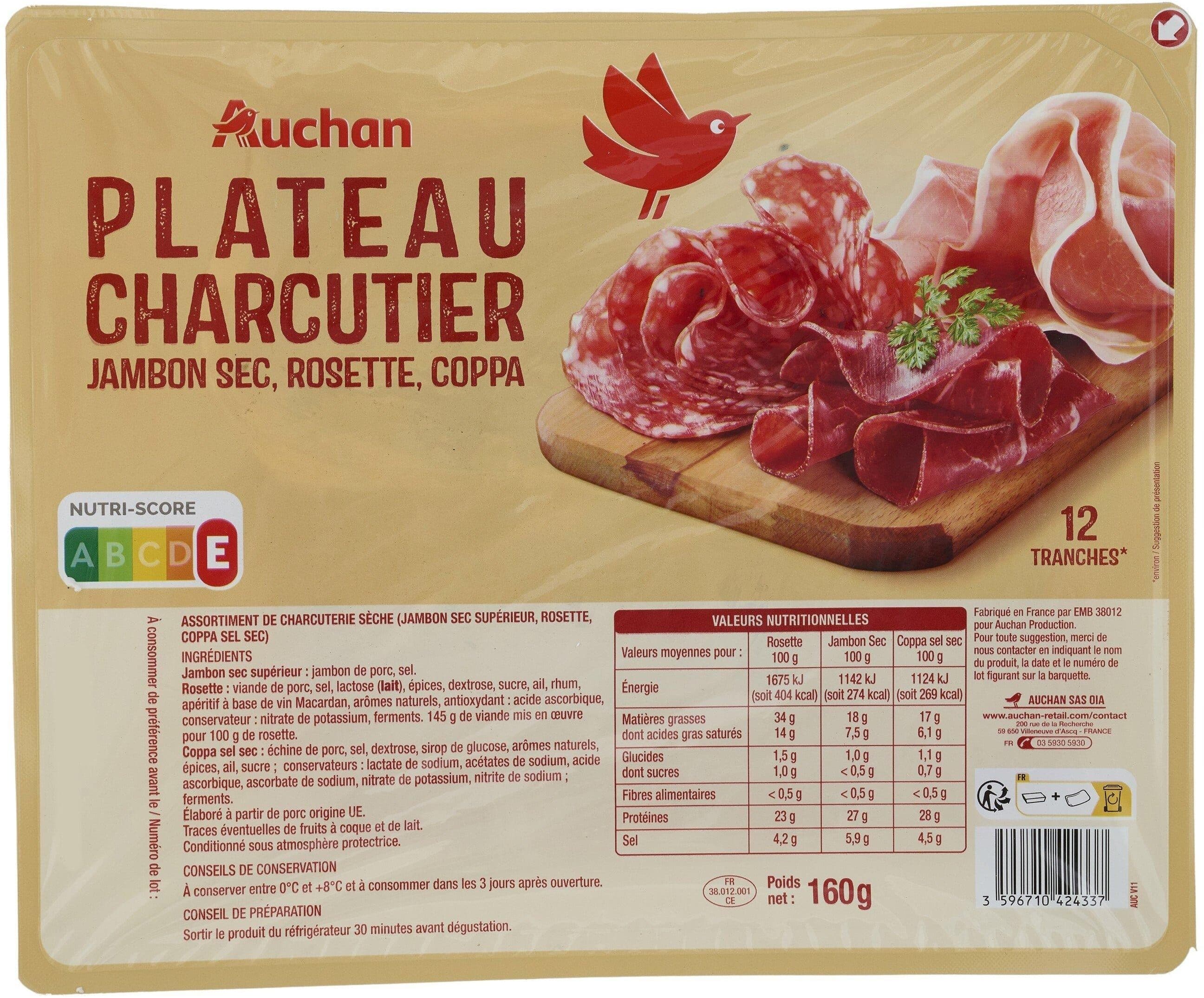 Auchan Plateau charcutierJambon sec, Rosette, Coppa packshot