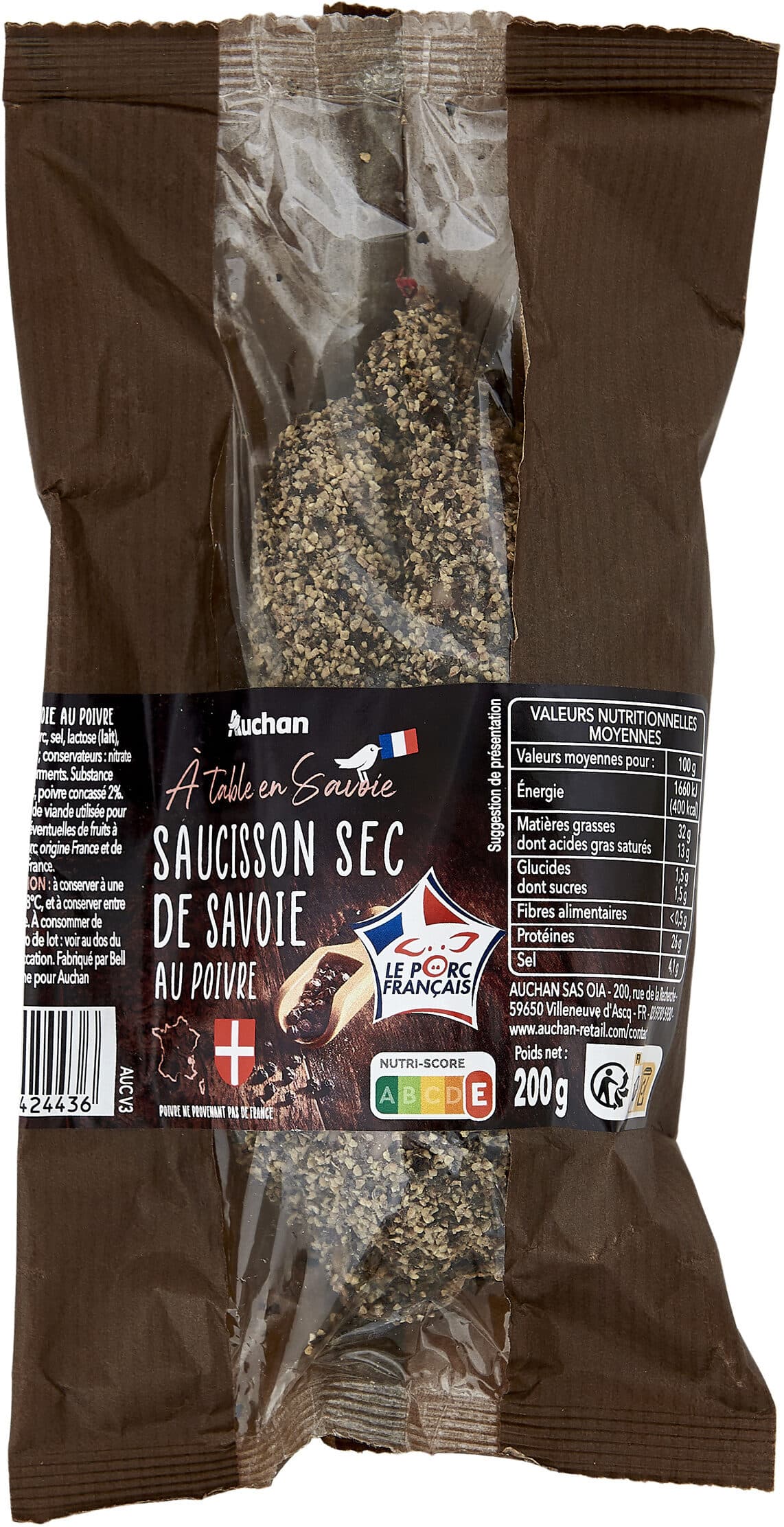Auchan Saucisson sec de Savoie Poivre packshot