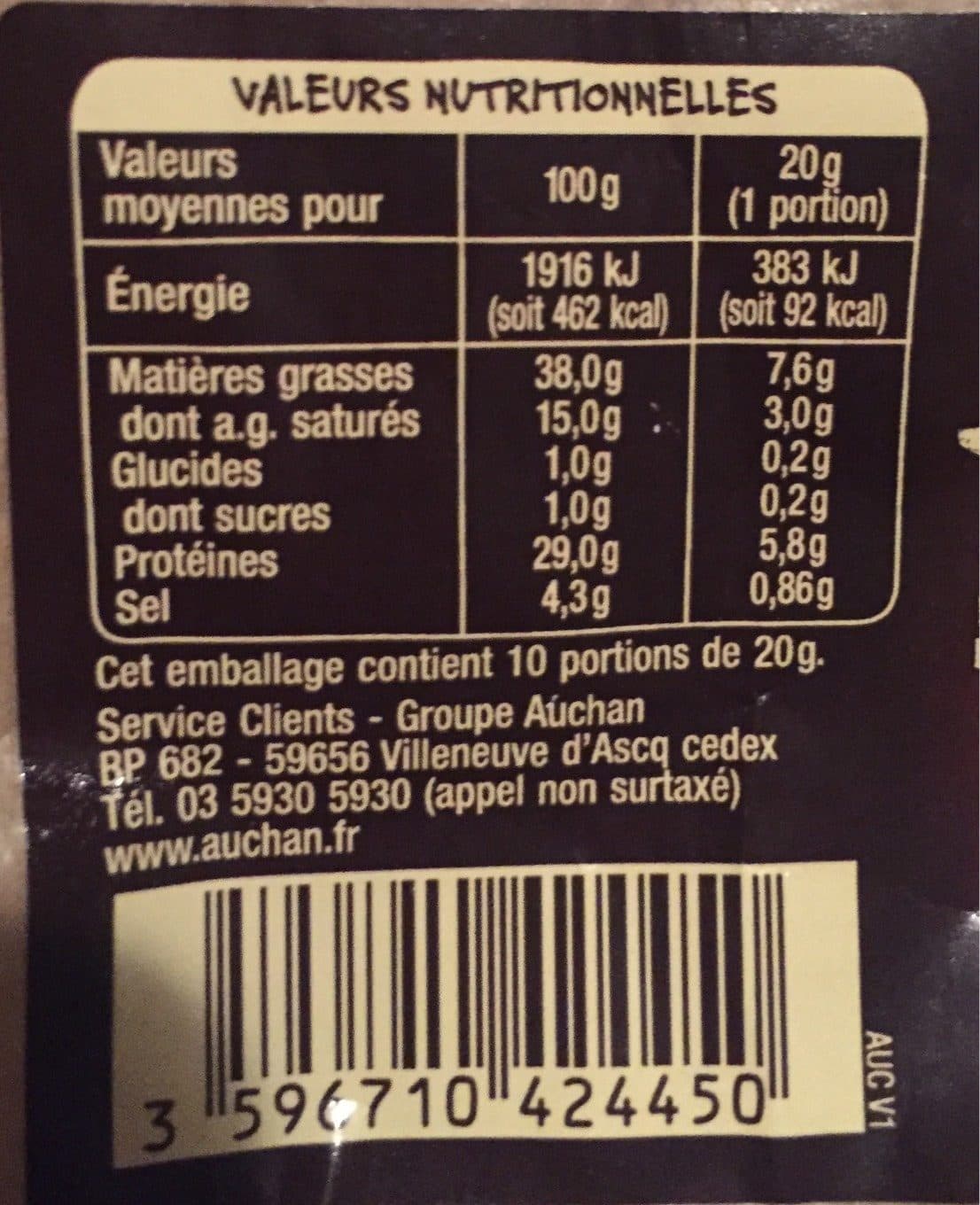 Auchan Saucisse sèche de Savoie Courbe packshot